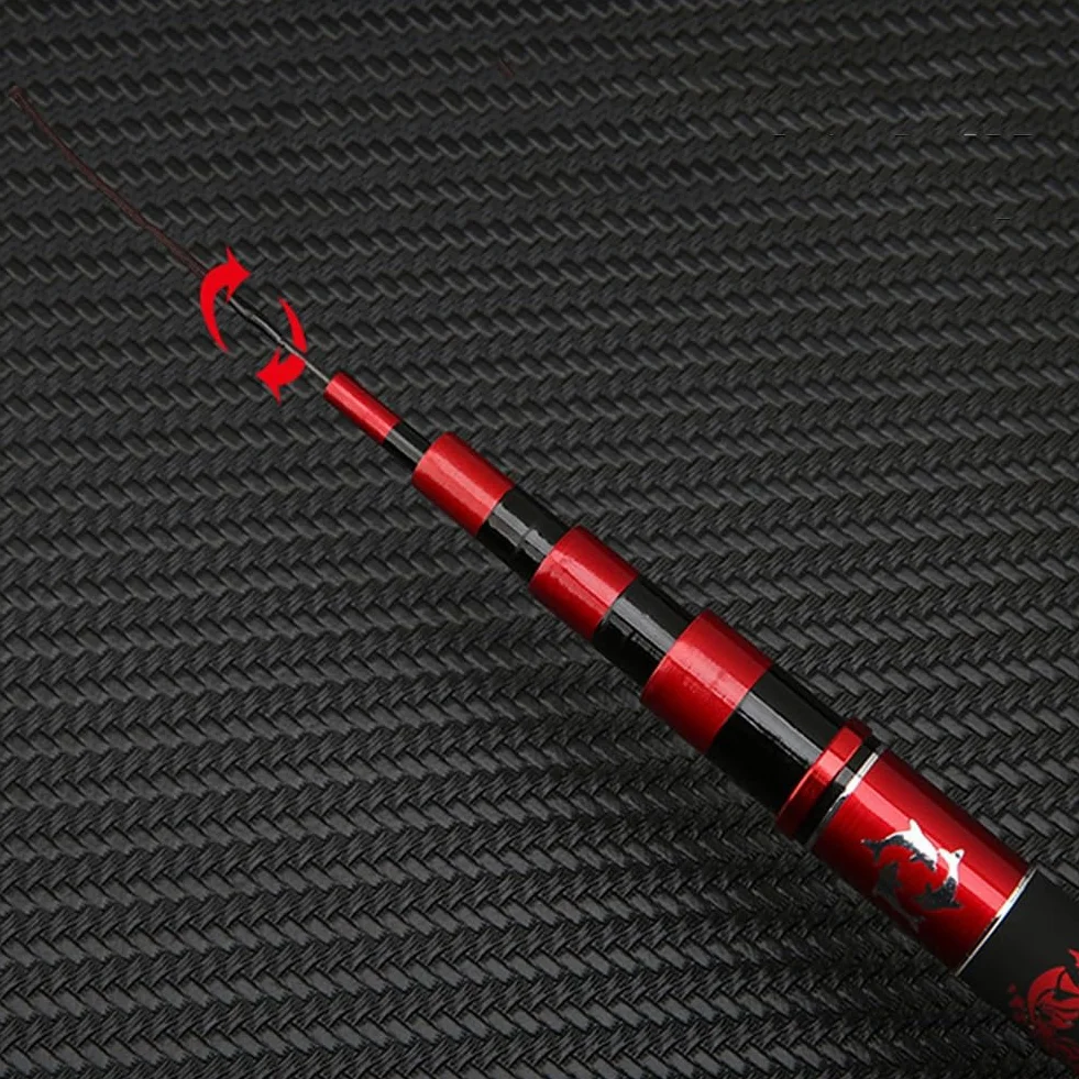 Caña de Pescar Telescópica 2.7m-7.2m Fibra de Carbono Ultra Ligero Carpa