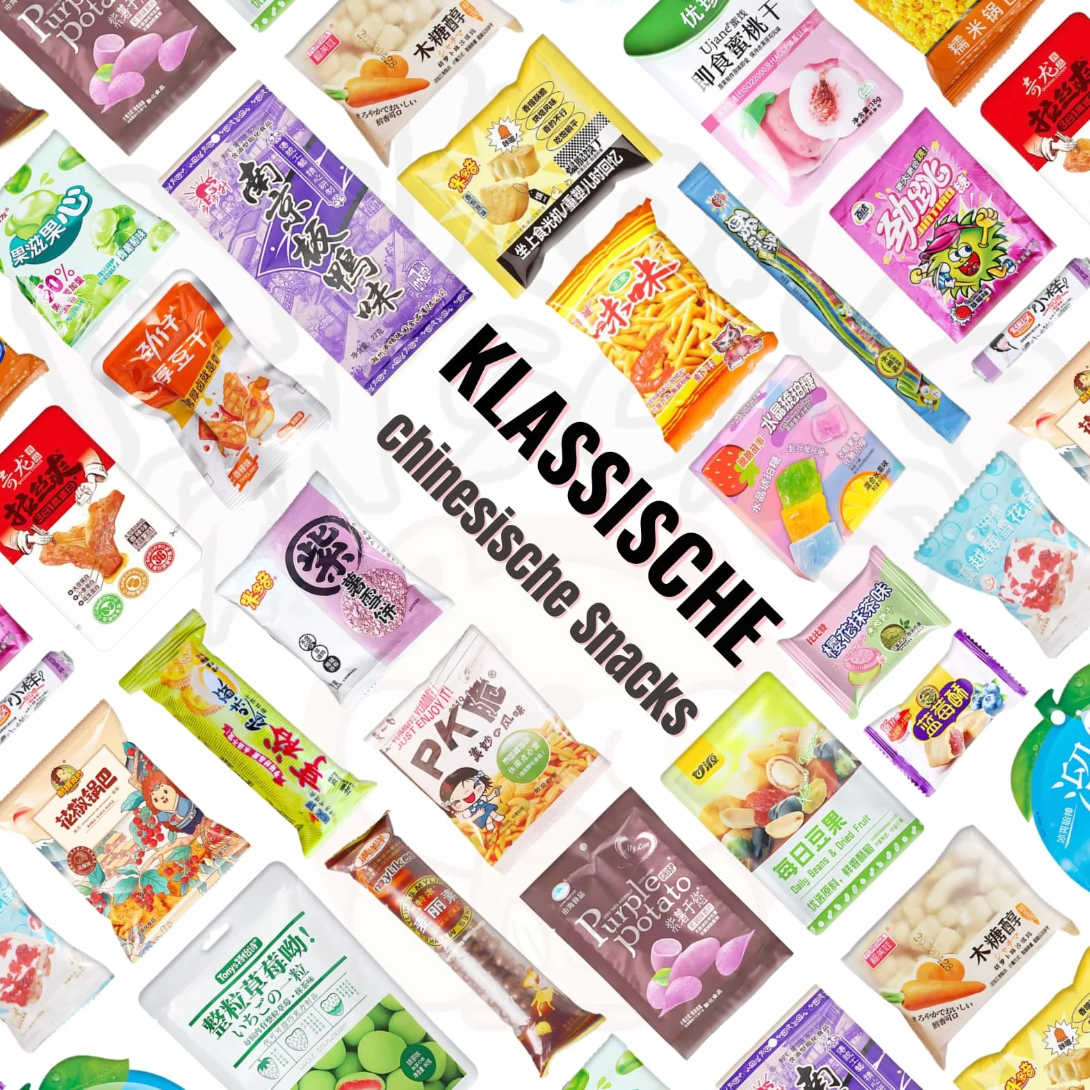 McKona-Caja Regalo caja sorpresa XXL de 25 Snacks y Dulces Chinos - Surtido de Galletas, Chocolates y Caramelos Incluye Folleto Informativo - Selección de Golosinas de Todo el Mundo