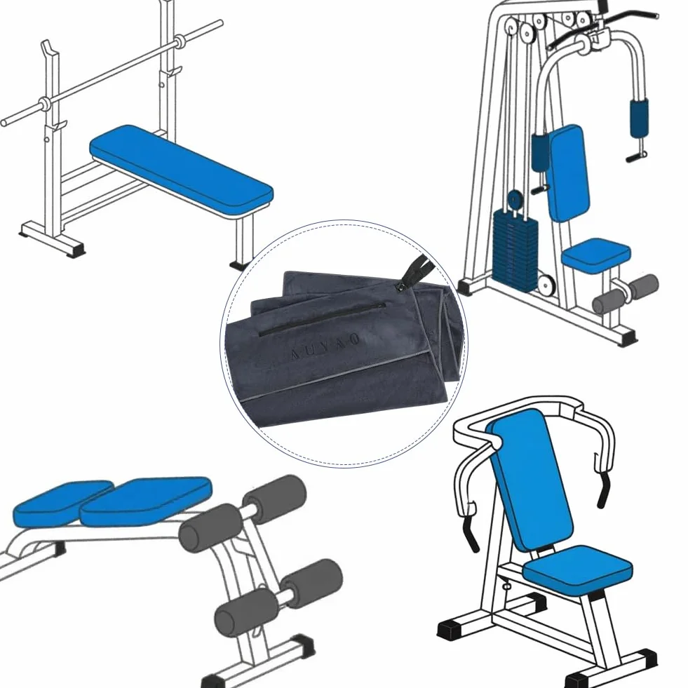 AUYAO Toalla Gimnasio 40cmx90cm Magnética Fitness Cremallera Secado Rápido Absorbente Gris