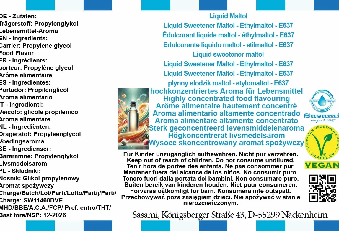 Edulcorante líquido maltol - etilmaltol - E637 - vegano - Sasami concentrado 10ml