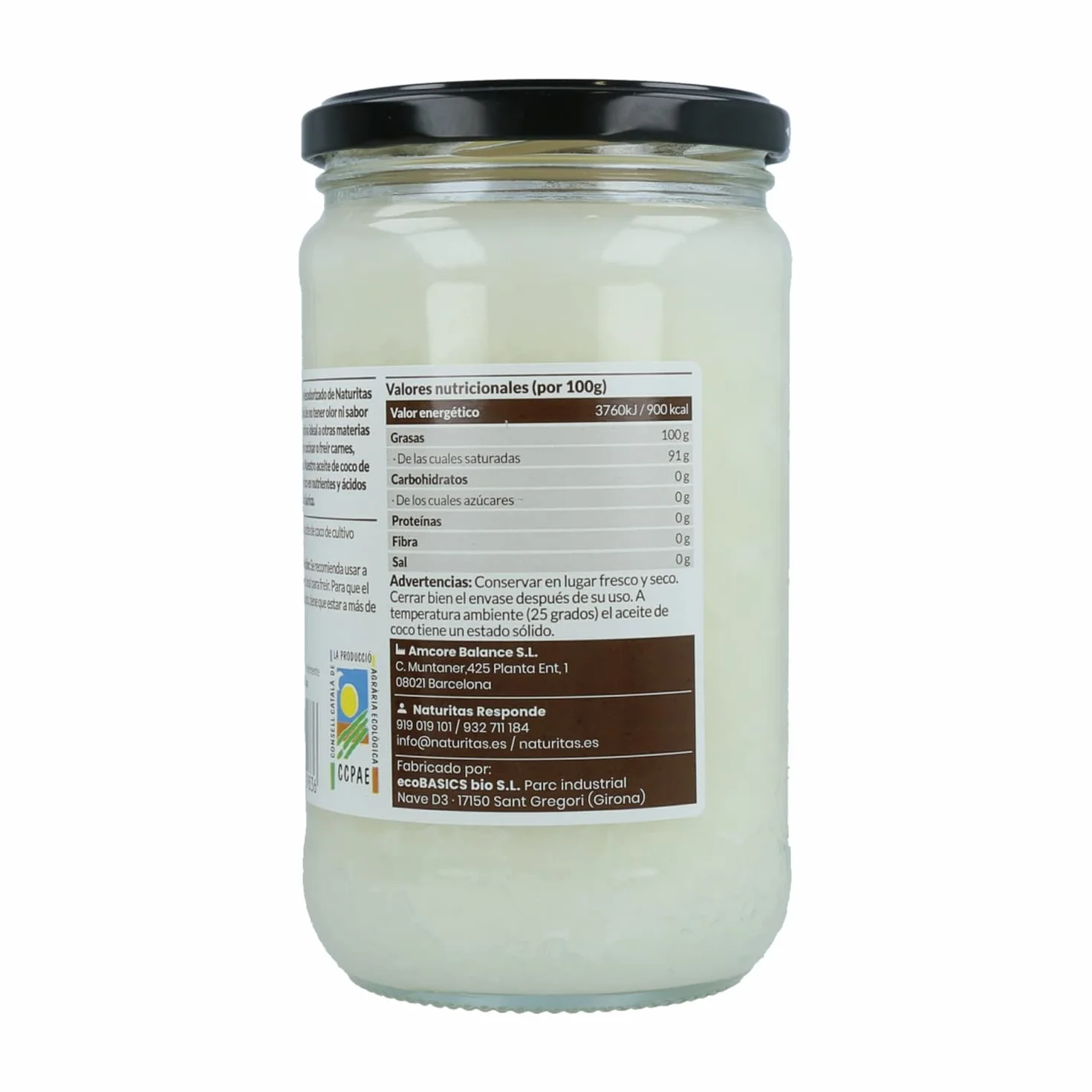 Coco sin olor BIO | 500 ml | Naturitas Essentials | Aceite de coco Bio desodorizado | Punto de humo alto sin refinar | Aceites y Vinagres