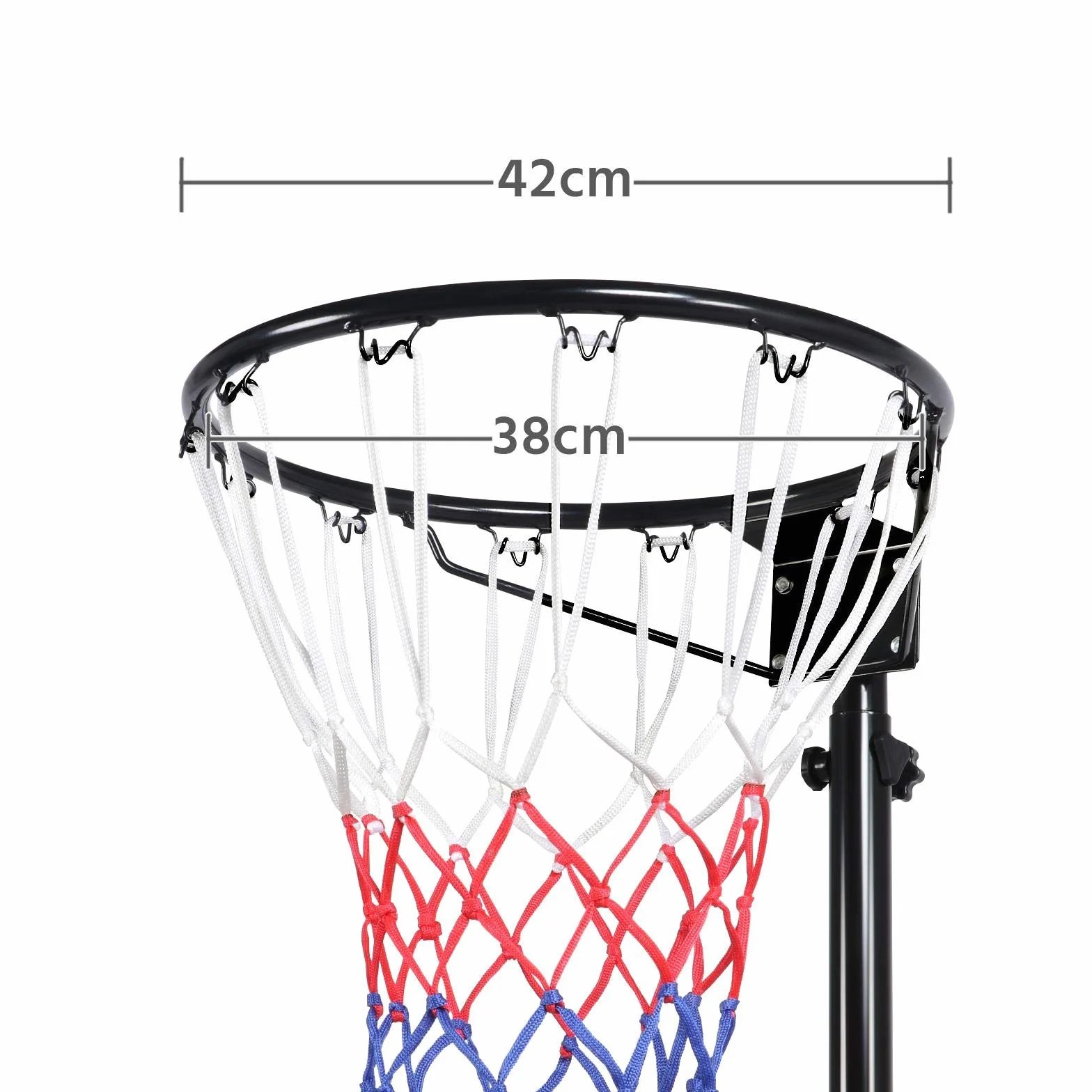 Netball Poste de altura ajustable 245,5-305 cm, aro de regulación portátil, juego de red de baloncesto tamaño completo negro y rojo
