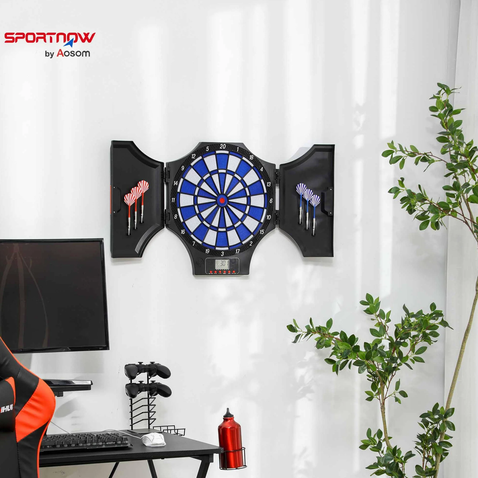 SPORTNOW Diana Electrónica Plegable 31 Juegos 285 Programas 8 Jugadores Juego de Dardo Electrónico 6 Dardos Pantalla LCD 83x45x4 cm Negro