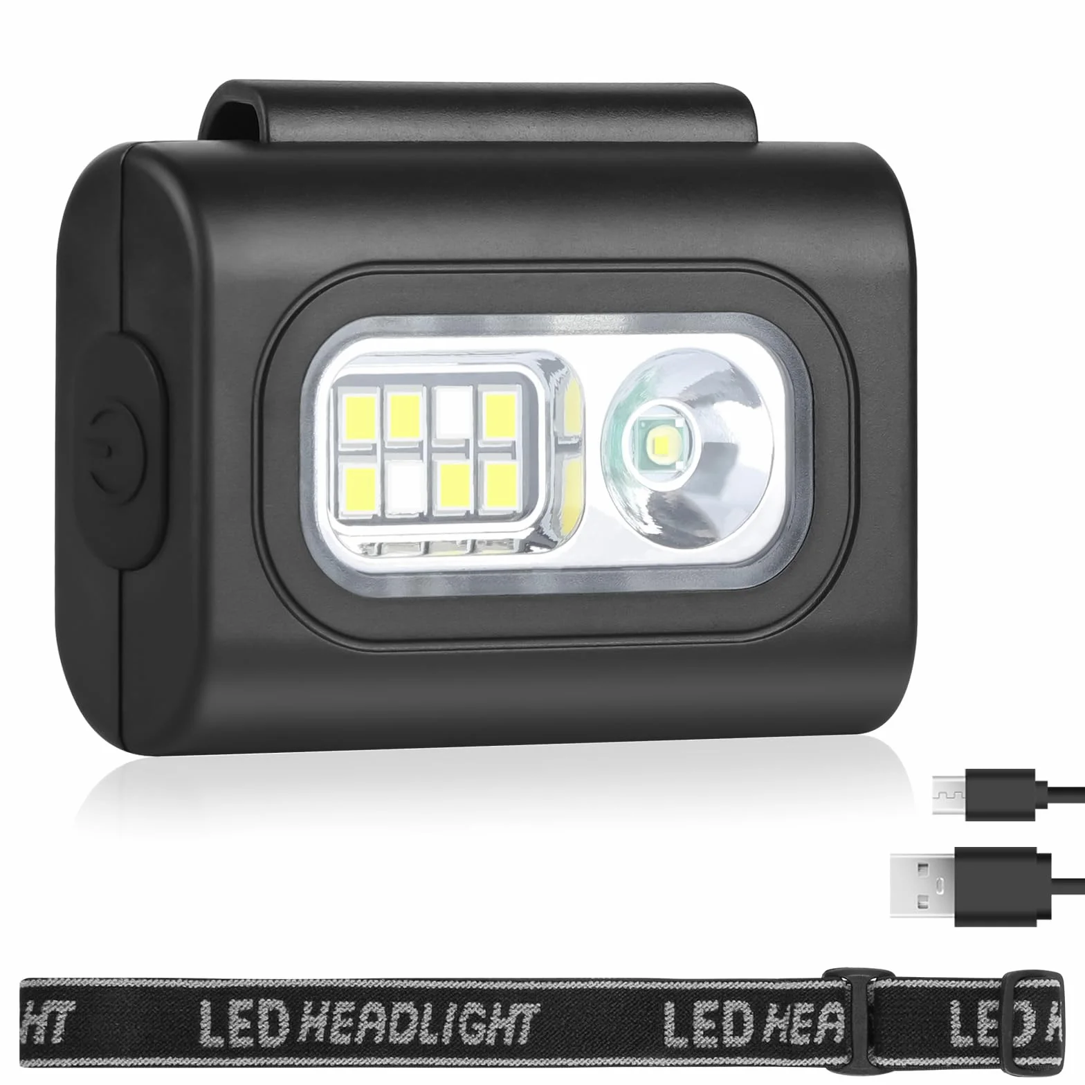 Linterna Frontal Portátil LED con Clip Magnético Ajustable, 6 Modos, Impermeable, USB Recargable