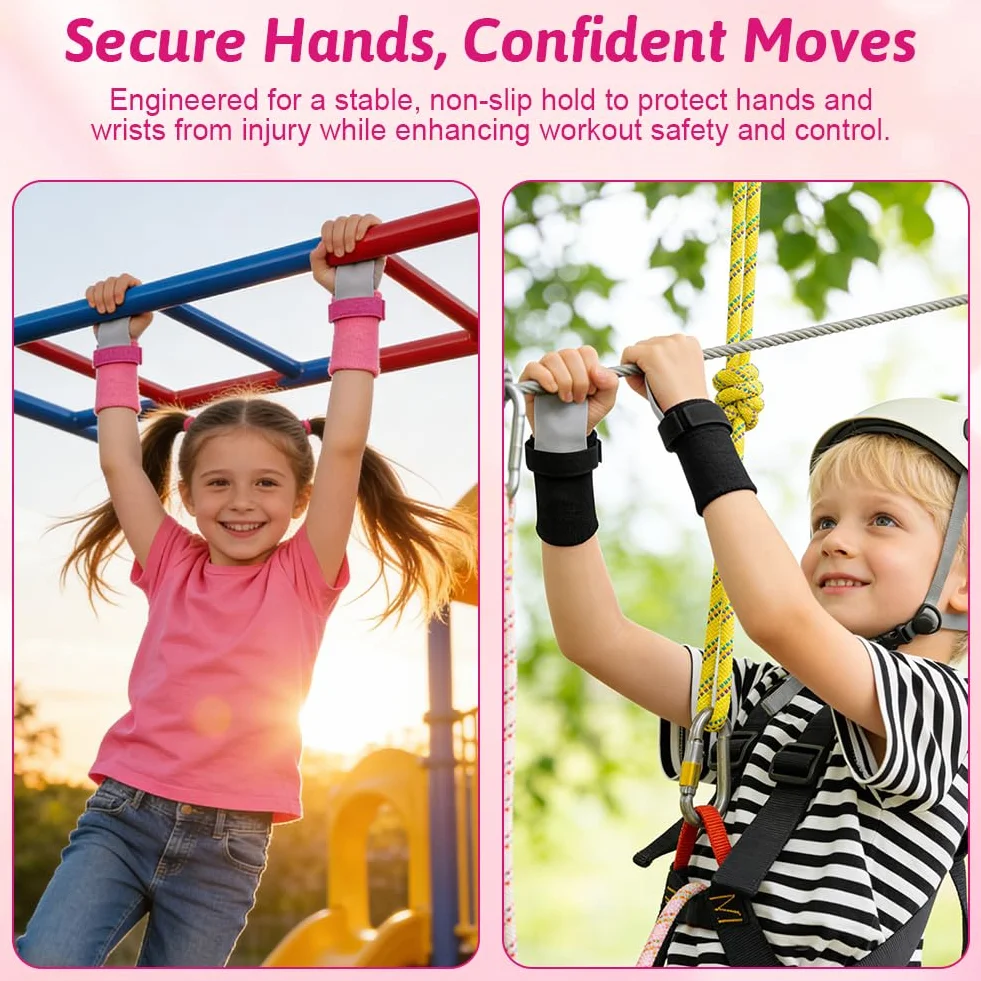 DiULi Almohadillas de Agarre para Niños, Juego de Palma de Piel para Dominadas, Gymnastic Hand Grips con Muñequeras