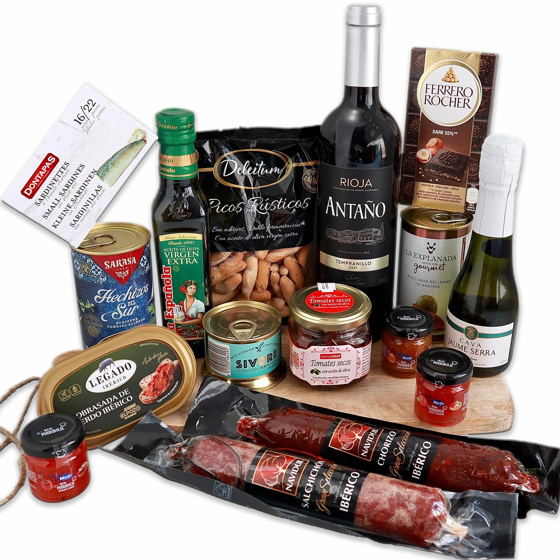 FAMILYCOM Cesta Gourmet para regalar - Surtido con Chocolates originales de regalo - Lote de embutidos, Conservas, Selección de vinos, Champagne, Aceite De Oliva Virgen - Regalo Hombre, Mujer