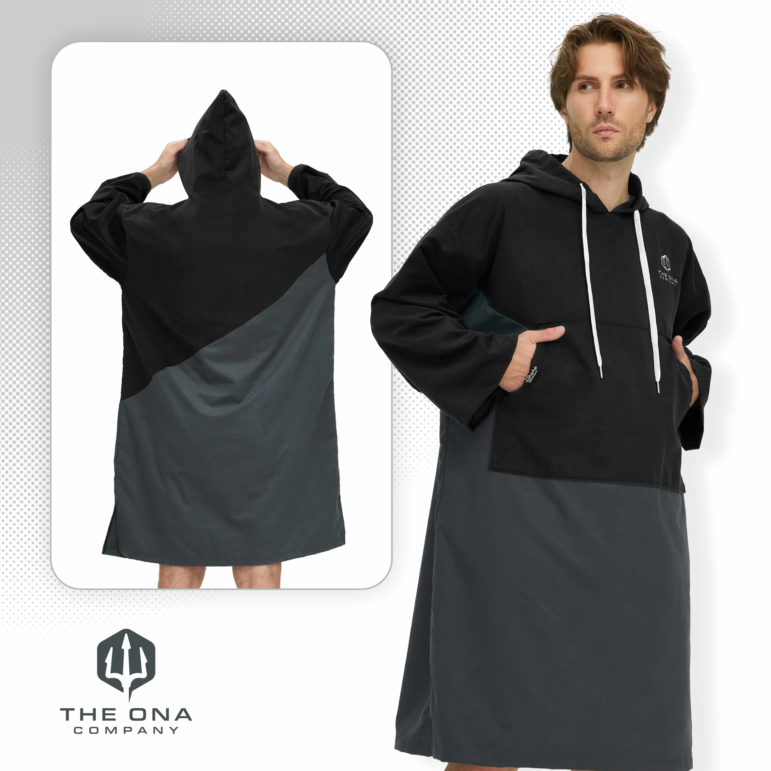 Poncho Surf de Microfibra Ligero Secado Rápido Hombre Mujer Playa Piscina Natación Negro
