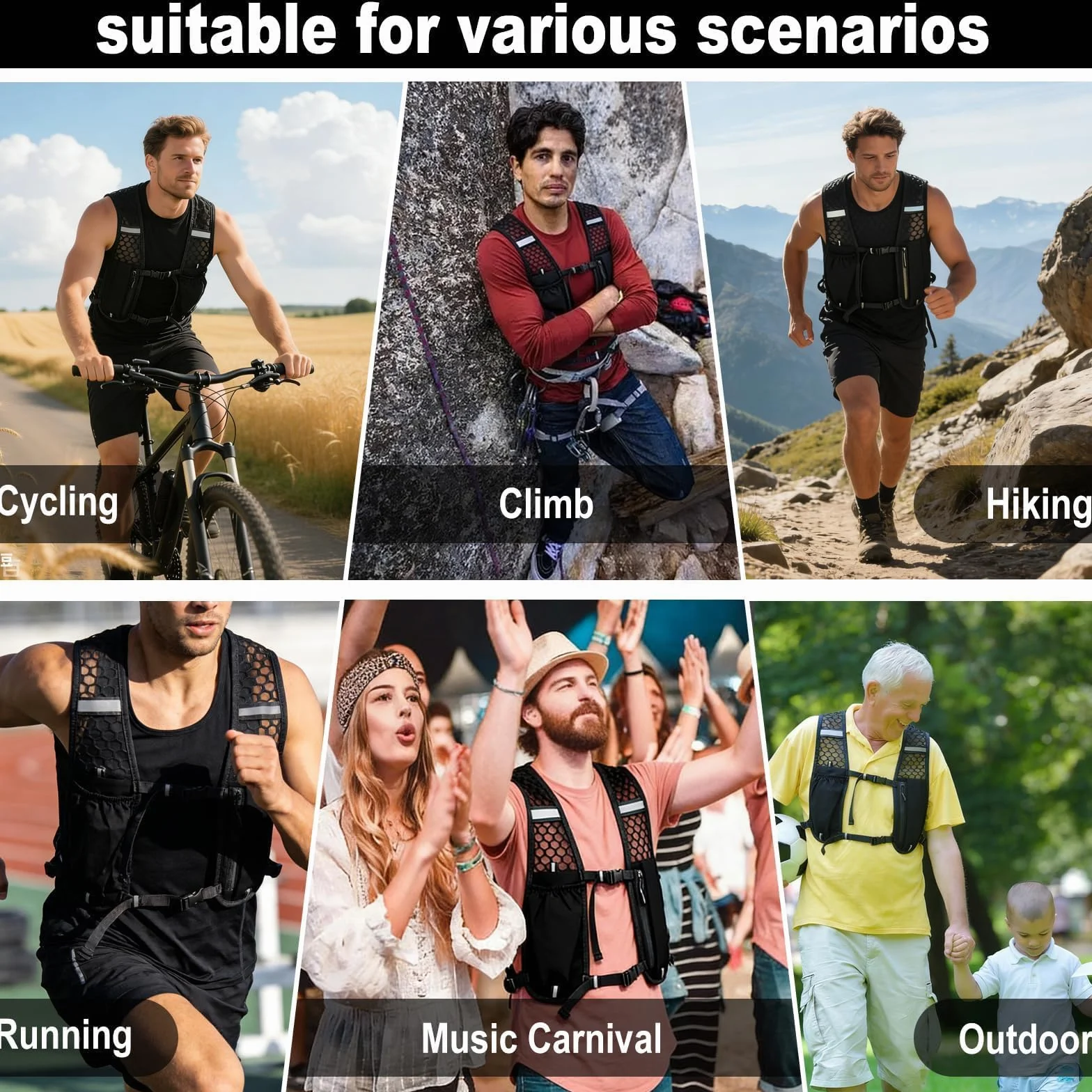 Chaleco de Hidratación para Correr, Mochila Multifunción Ligera Transpirable con Tira Reflectante Ajustable