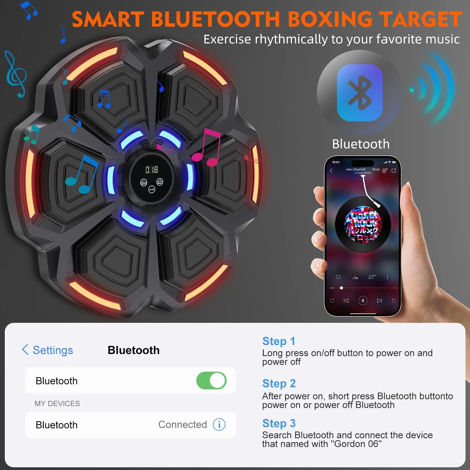 snawowo Music Boxing Machine Adulto 9 Modos 9 Velocidad Boxeo Musical con Guantes Bluetooth Recuento Inteligent