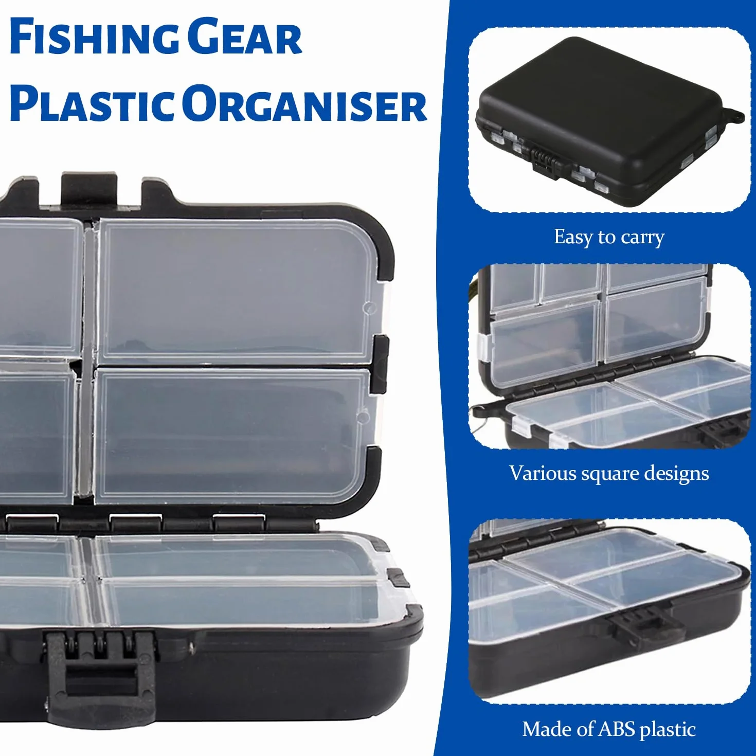 Caja de almacenamiento impermeable para accesorios de pesca, doble almacenamiento, flexible, Negro