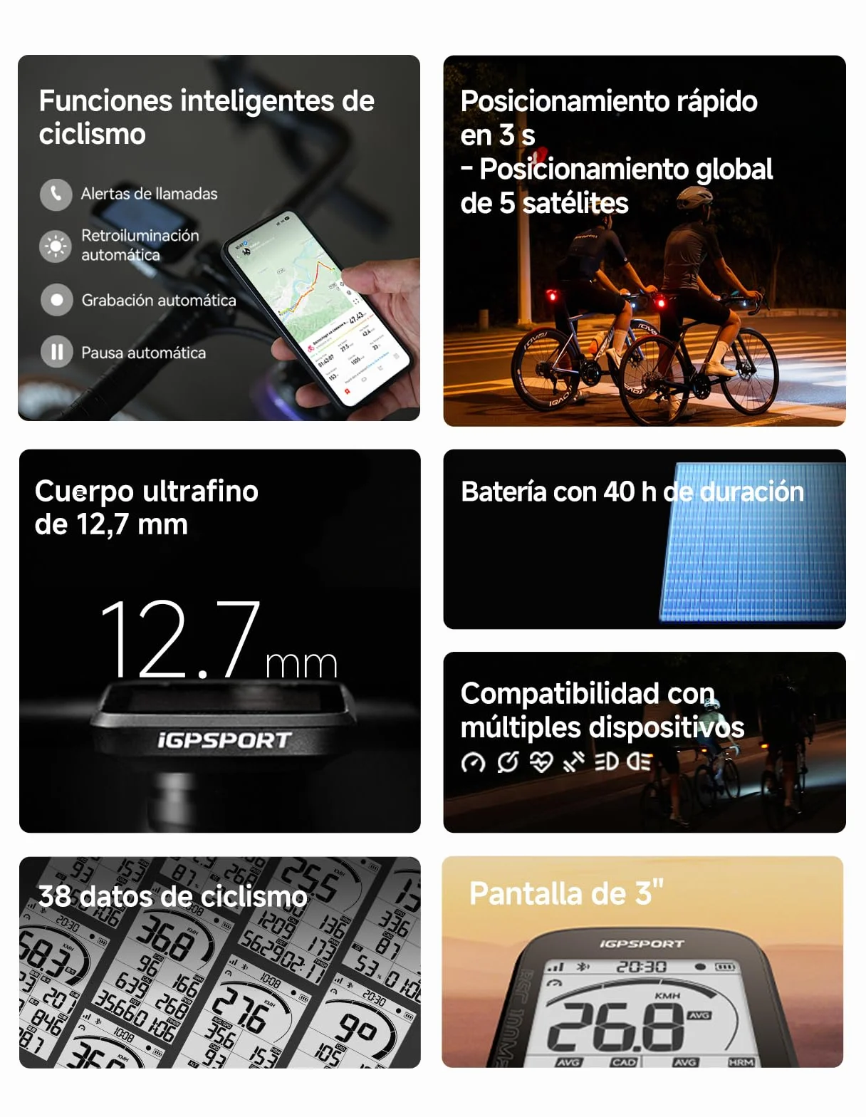 iGPSPORT BSC100MAX GPS Bicicleta, Pantalla 3", Autonomía 40h, Impermeable IPX7
