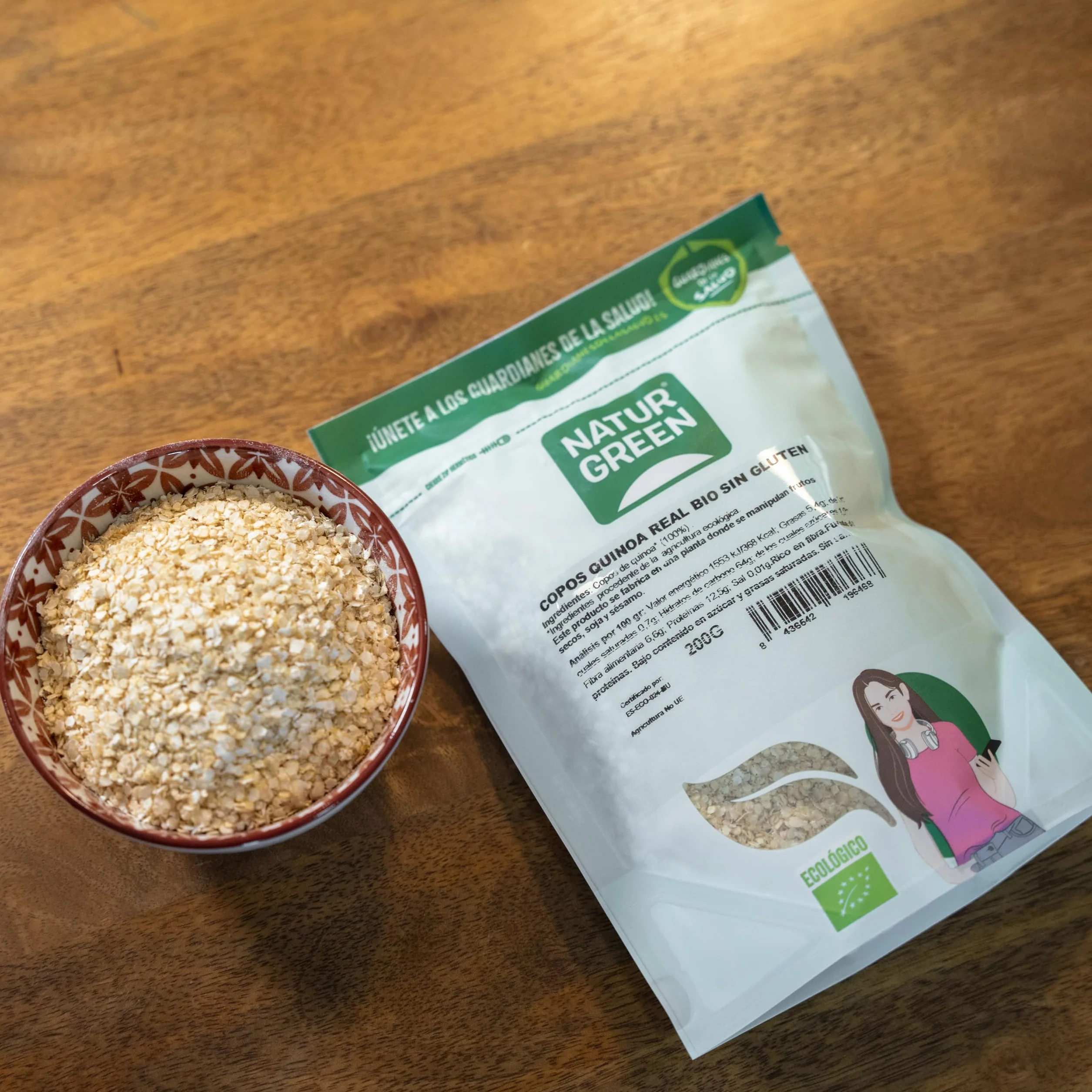 NaturGreen - Copos de Quinoa Real, Granos Quinoa Bio, Sin Gluten, Rica en Poteínas, Vitaminas B, C y E - 200 g