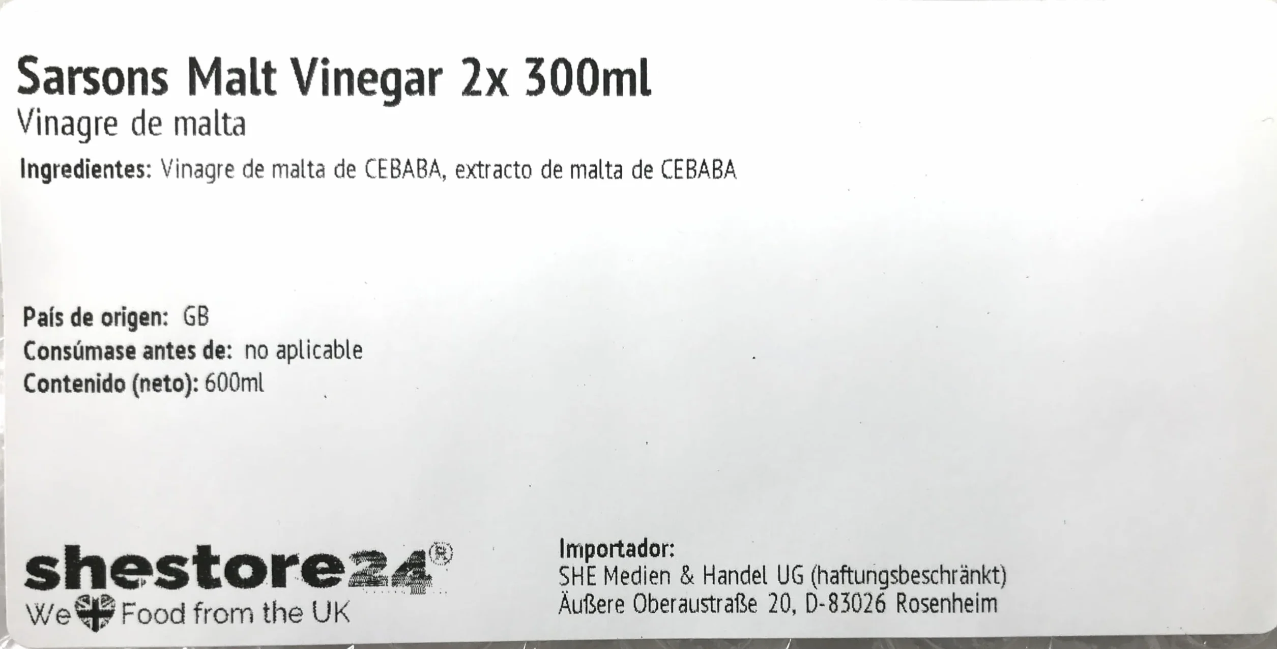 Malt Vinegar Vinagre de malta 2X 300ML - importado de Shestore24