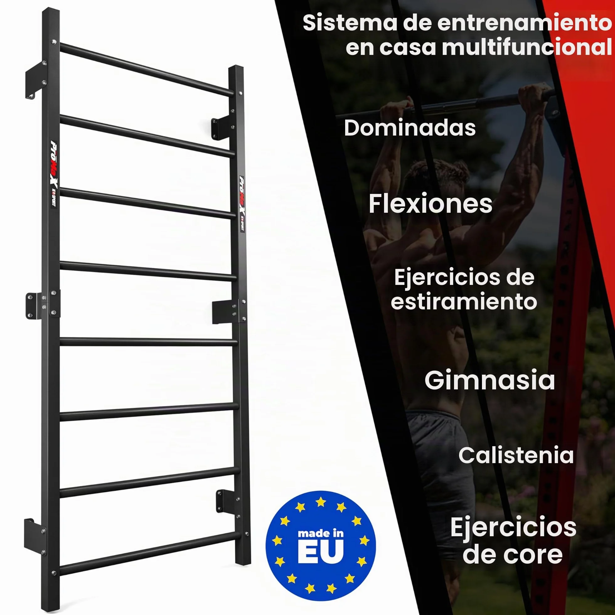 K-Sport Muro de escalada con 8 peldaños para montaje en pared, entrenamiento muscular en casa