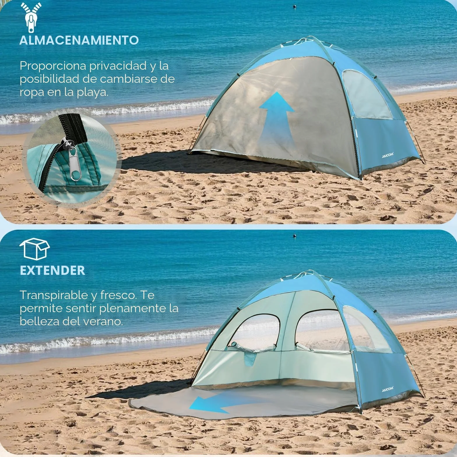 JAICOM Tienda de campaña playa 2-3 personas UPF 50+ UV ligera montaje rápido