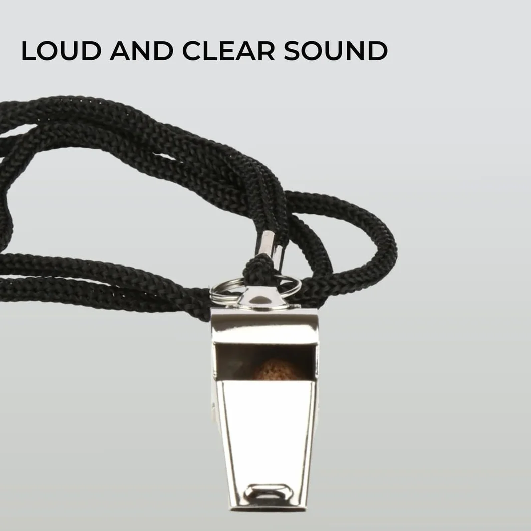 Silbatos de árbitro H&S de acero inoxidable con cordón para fútbol