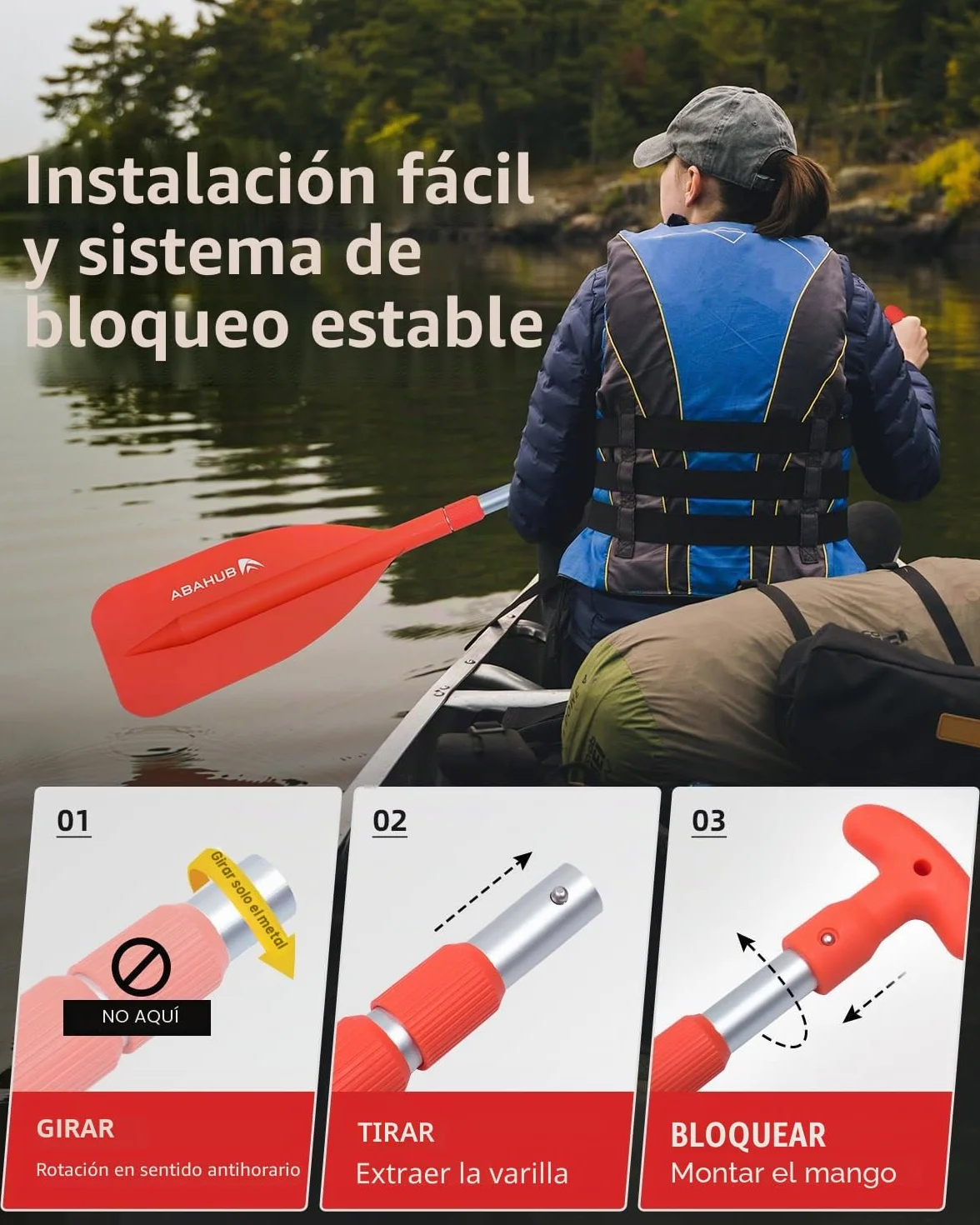 Abahub Remo Telescópico 53-106cm Emergencia Mango en T Timón Ligero Auxiliar Eje Aluminio para Kayak Inflable Azul Naranja Amarillo
