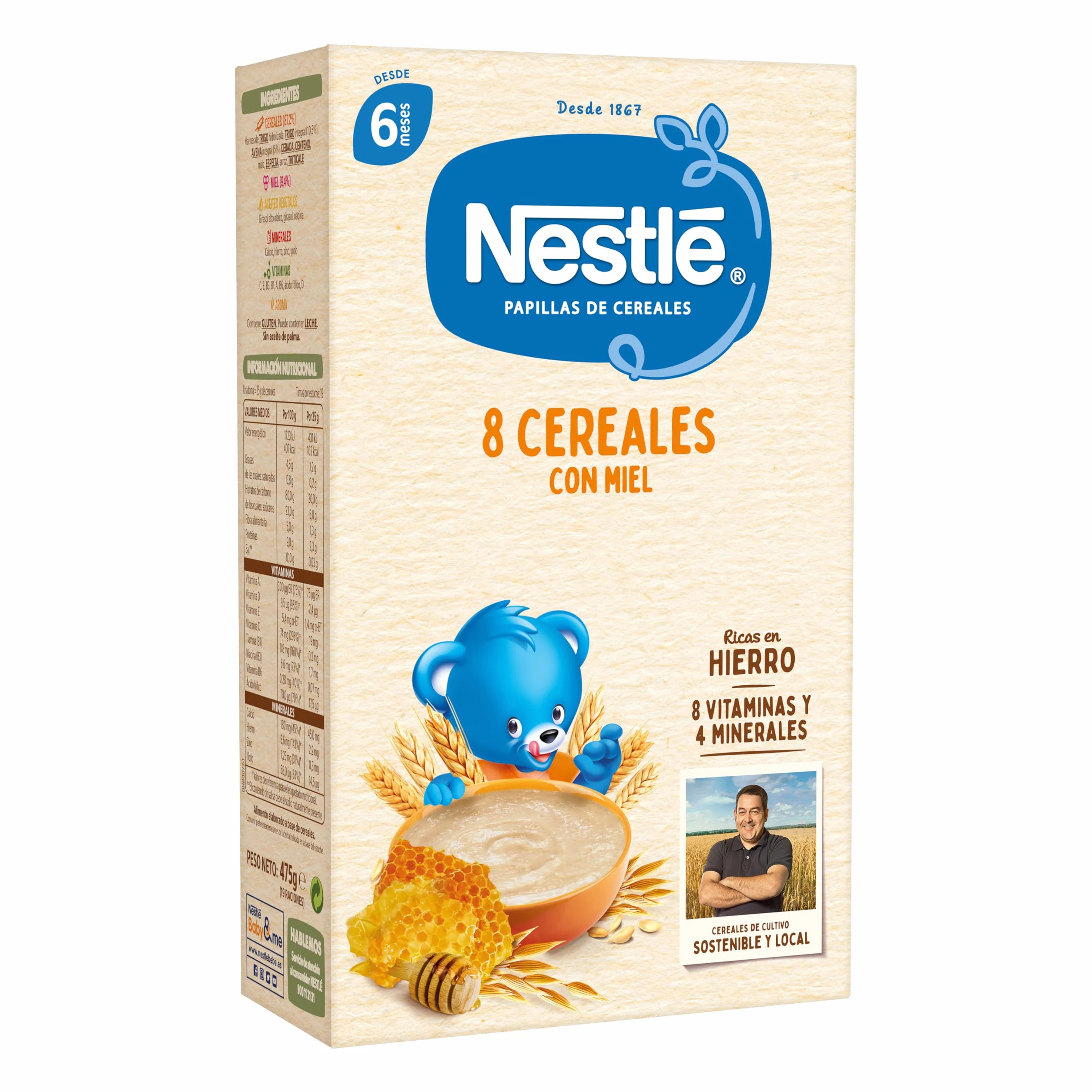 Nestle Papilla 8 Cereales con Miel, 6 Paquetes de 475g (Total 2.85 Kg)