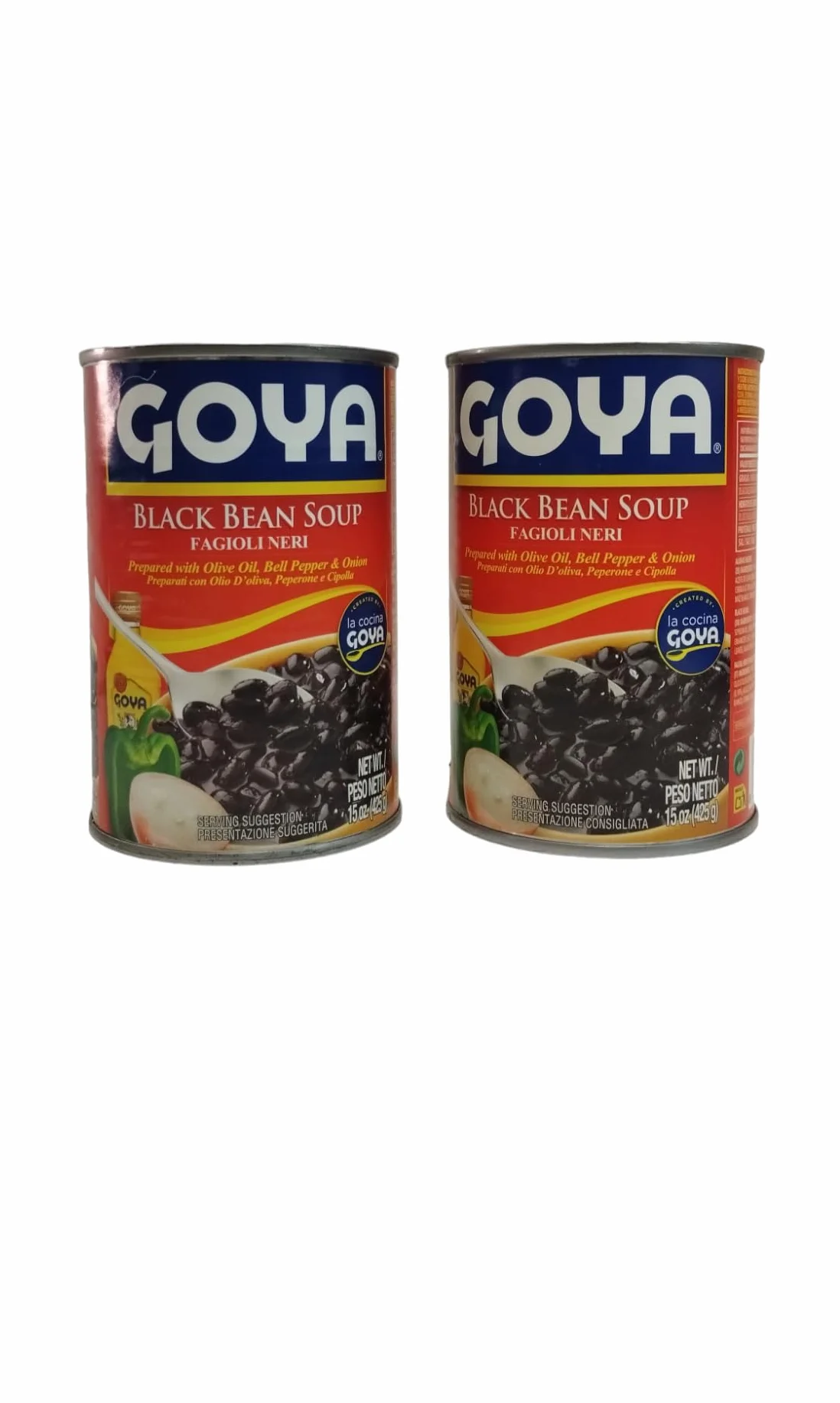 FRIJOLES NEGROS - GOYA - Preparados con aceite de oliva, Pimienta y Cebolla - LATA - PACK DE 2-425 G CADA UNO