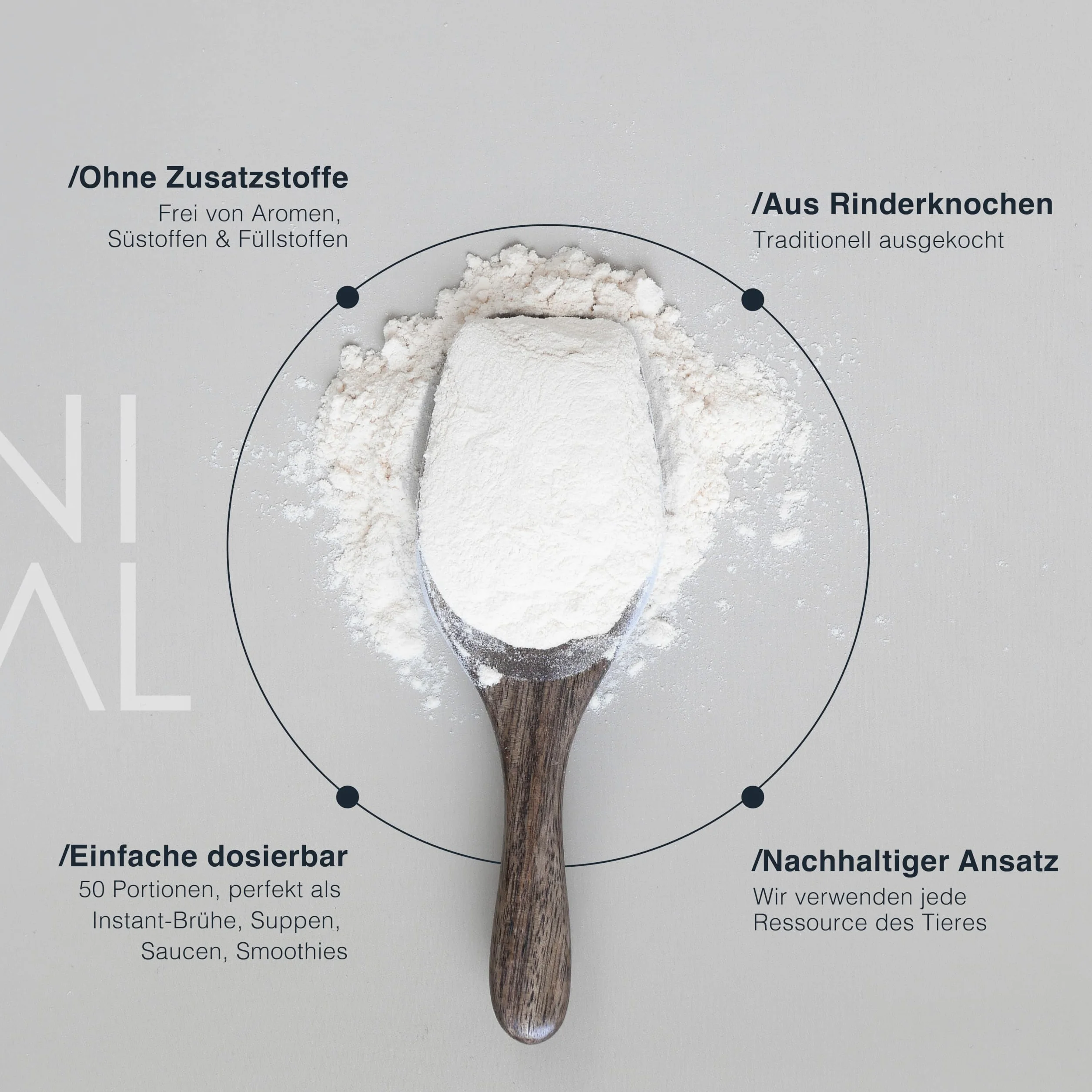 Caldo de hueso en polvo 500 g 50 porciones 81% colágeno Suecia Alemania sin aditivos halal