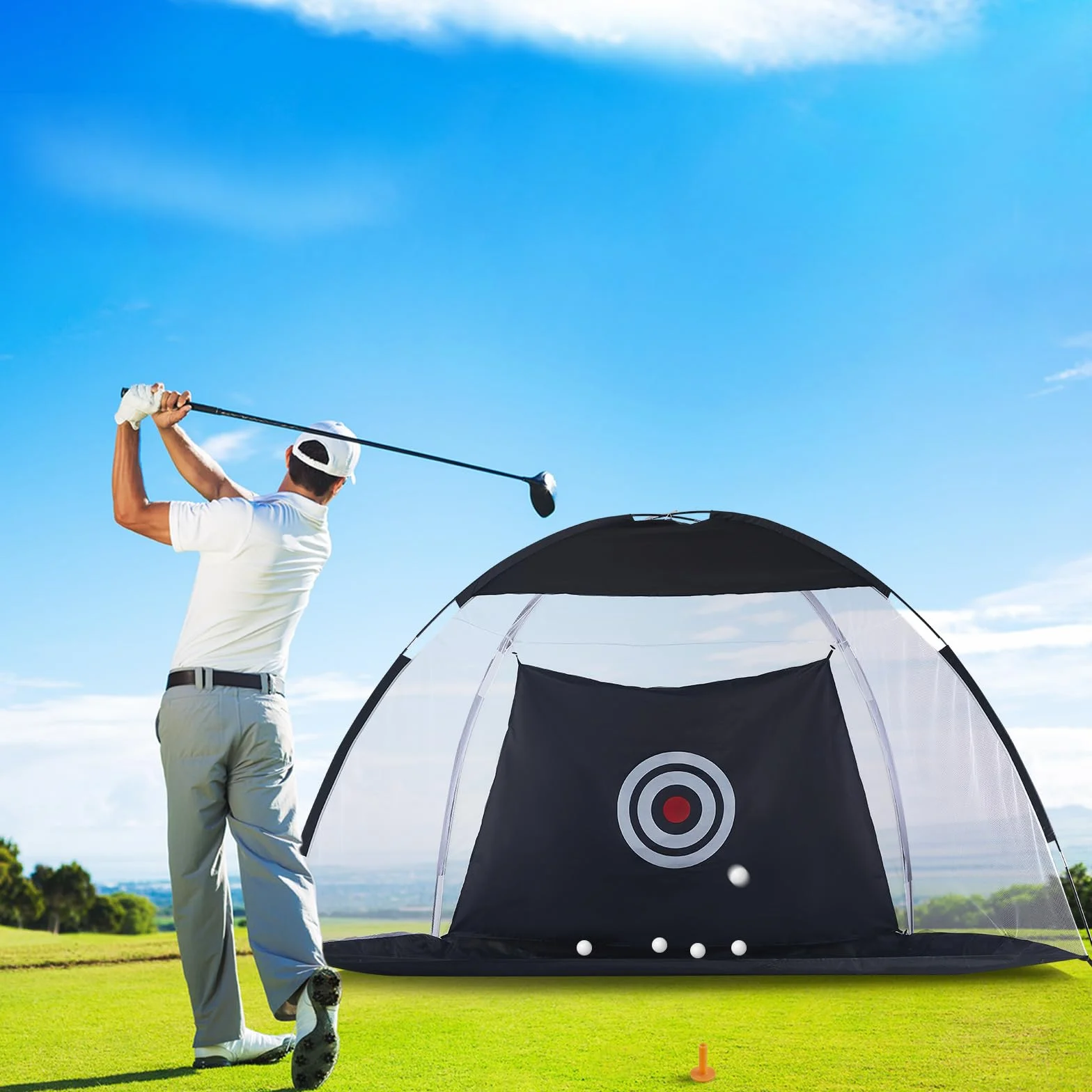 CLIPOP Red de práctica de golf con objetivos de entrenamiento de swing y bolsa de transporte para niños y adultos