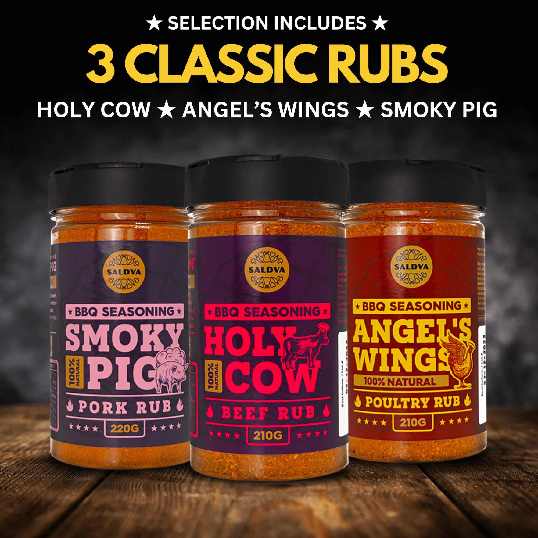 Meat Lovers BBQ Rub Gift Set - Holy Cow, Angel's Wings, Smoky Pig, Sweet Texas, Steak King & Adam's Ribs BBQ Rubs Pack of 6