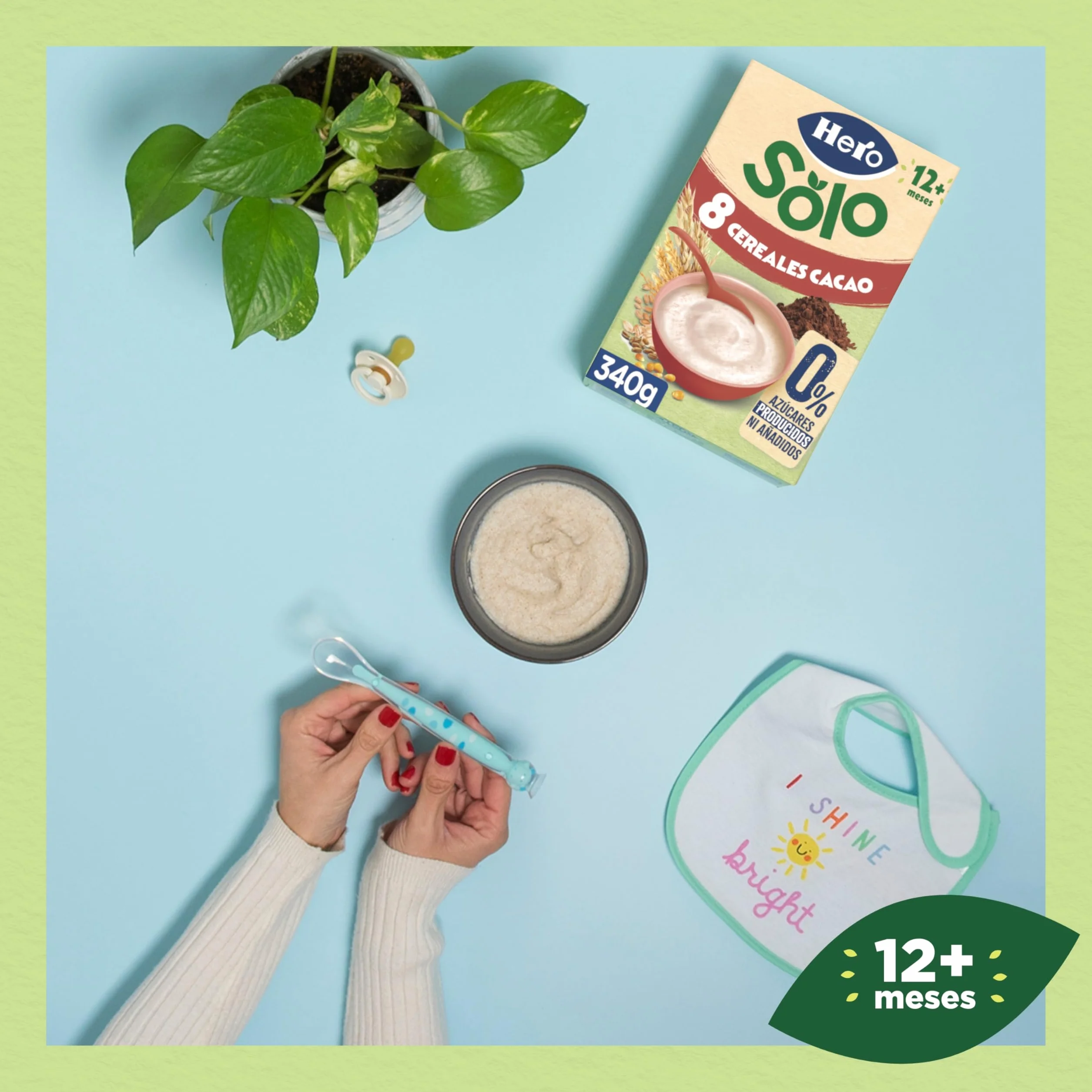 Hero Solo Papilla 8 Cereales con Cacao, Sin Azúcares Añadidos, Rica en Fibra y Vitaminas, Sabor Natural para Bebés, a partir de 12 meses
