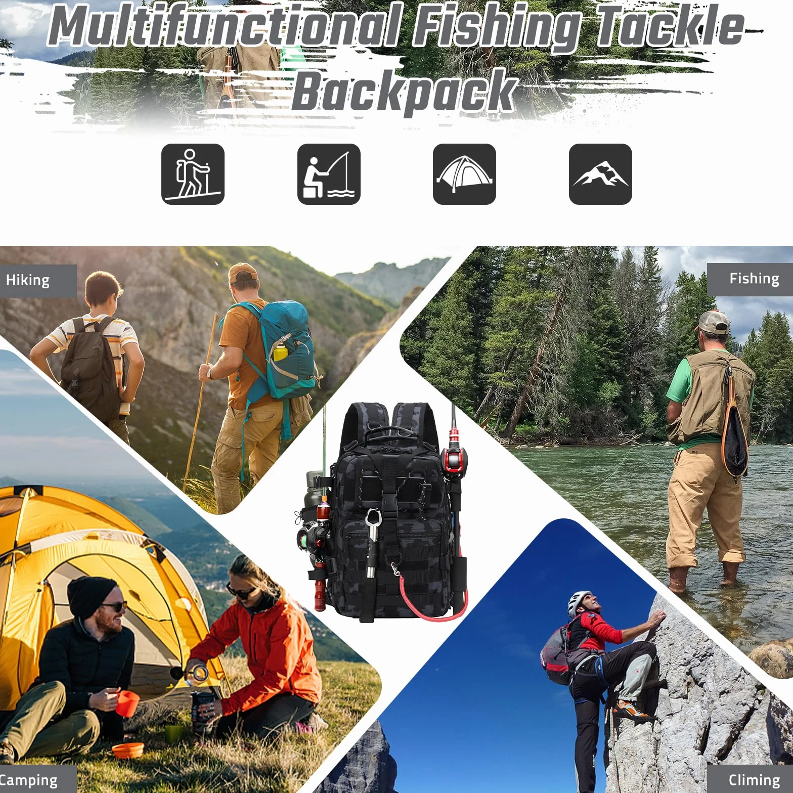 Mochila de Pesca Impermeable Táctica Molle Senderismo Caza
