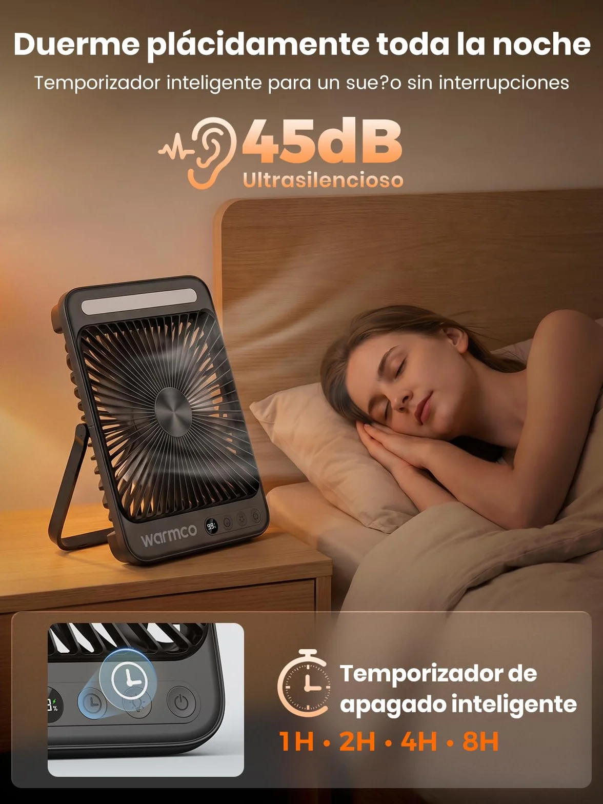 Ventilador Camping 20000mAh 27cm Recargable con Luz Carga Rápida 22,5W Autonomía 48H