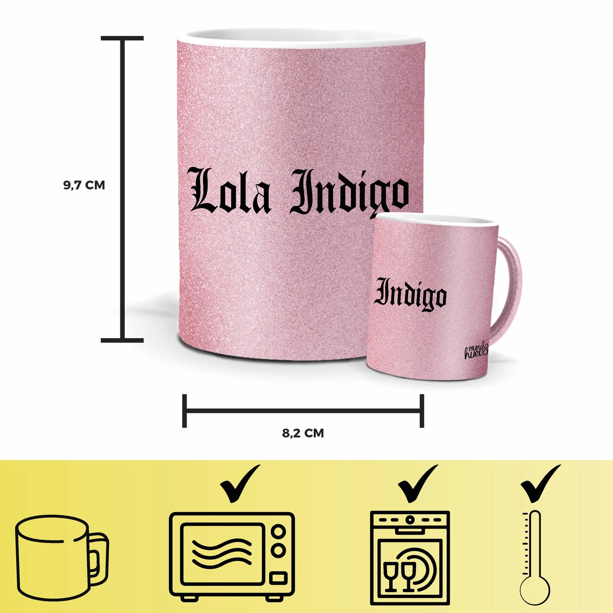 mundohuevo Tazas Únicas | Lola Índigo | Edición Especial Purpurina Rosa | Mensaje Auténtico para Fans | Tazas para Café, Té... | Regalo para Fans de Cantantes
