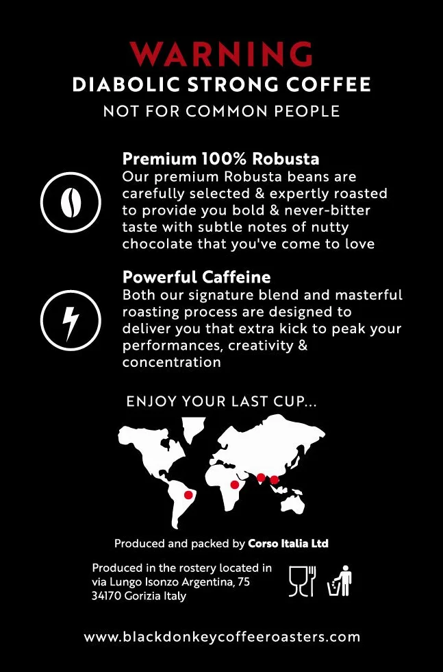 Black Donkey - 1KG Café Natural En Grano (DEVIL'S ROAST) | Extremadamente Fuerte | Altamente Cafeinado