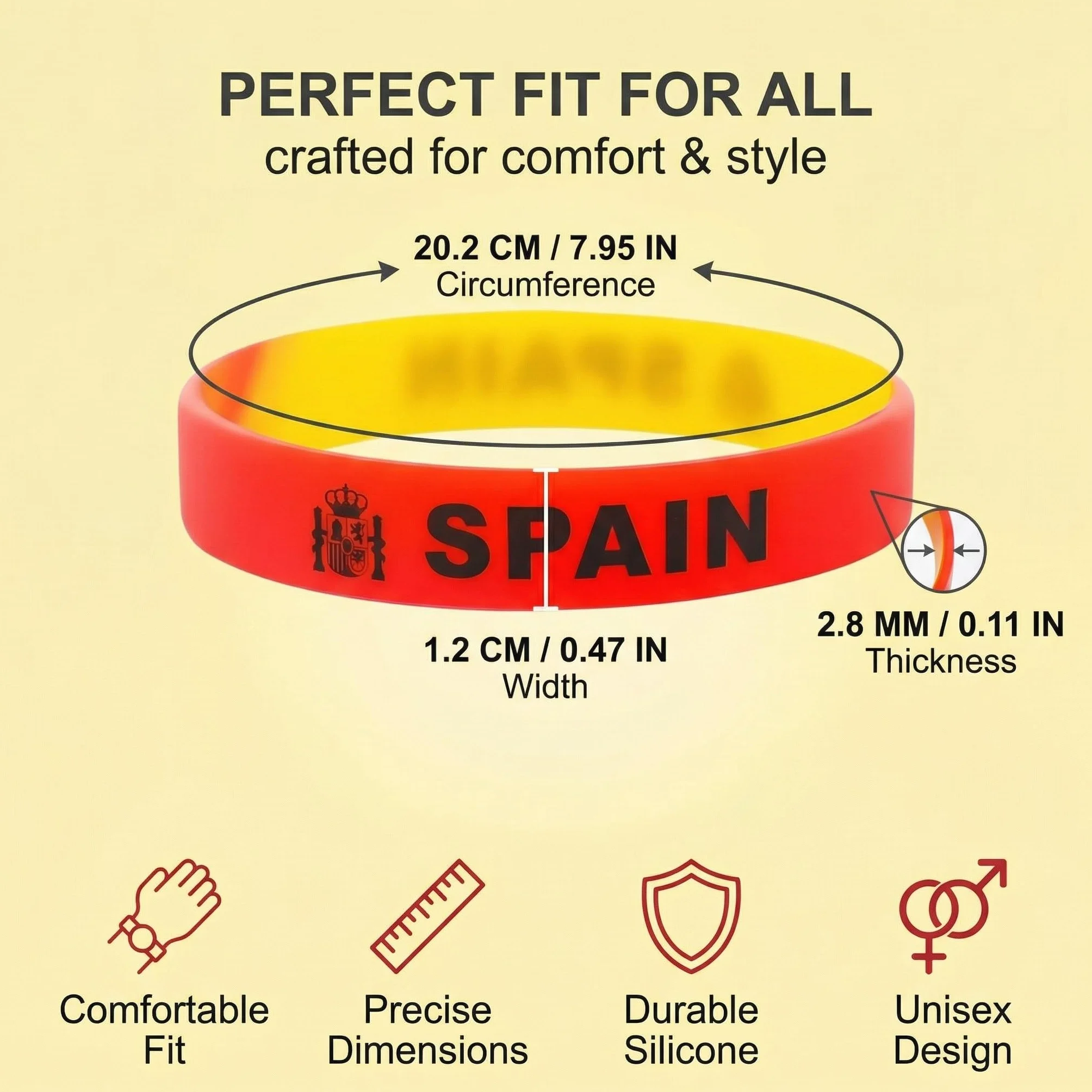 Pulseras de silicona con diseño de bandera de España, 8 piezas, para hombres y mujeres, Copa Mundial 2026