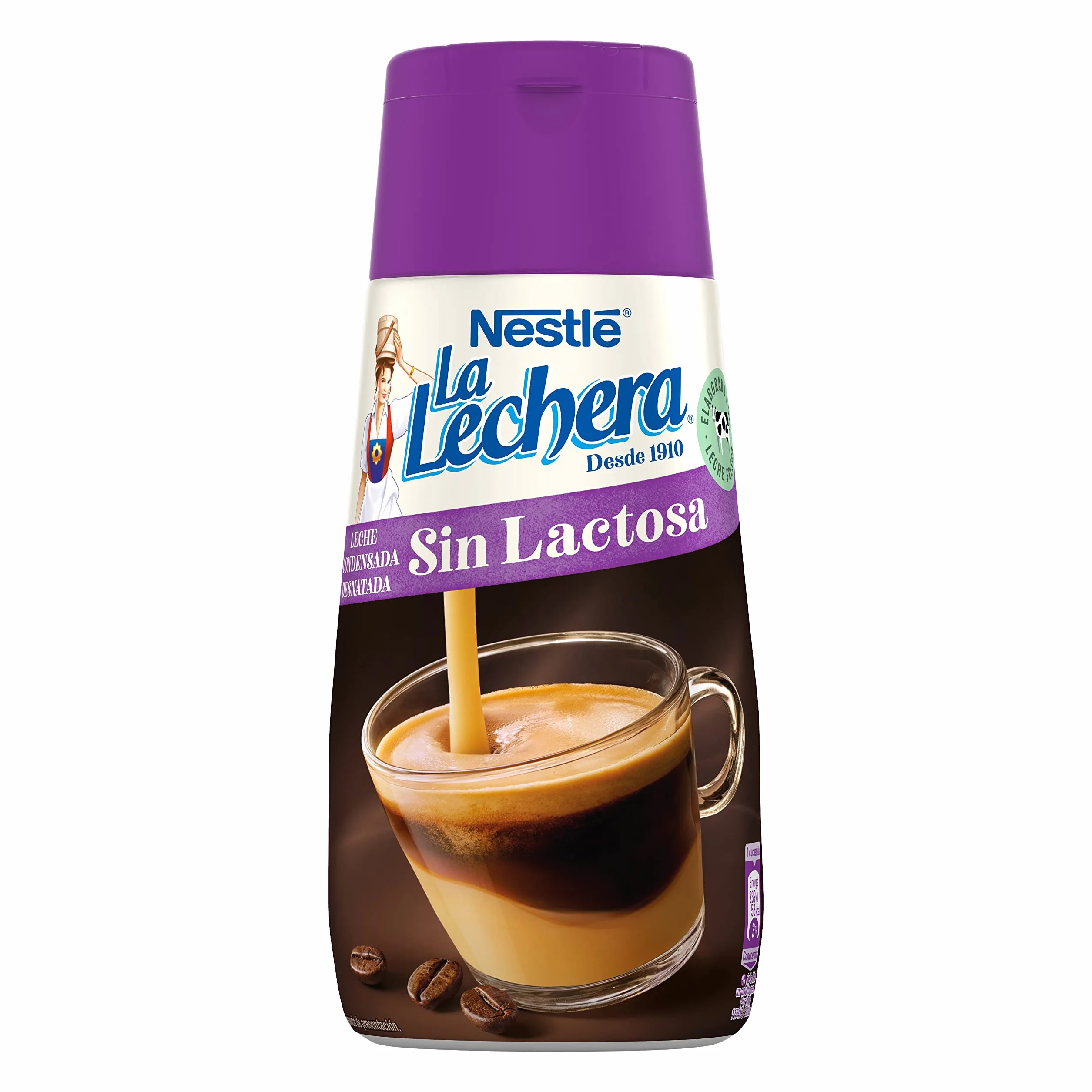 La Lechera Nestlé Leche condensada desnatada sin lactosa - Botella de Sirve Fácil Caja 8 x 450 g