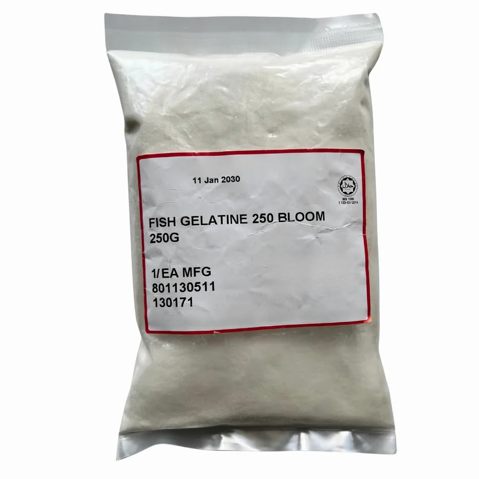 Gelatina de pescado halal 250 g - 250 Bloom - Gelificante para Panna Cotta, mousses y gelatinas - Bolsa no resellable