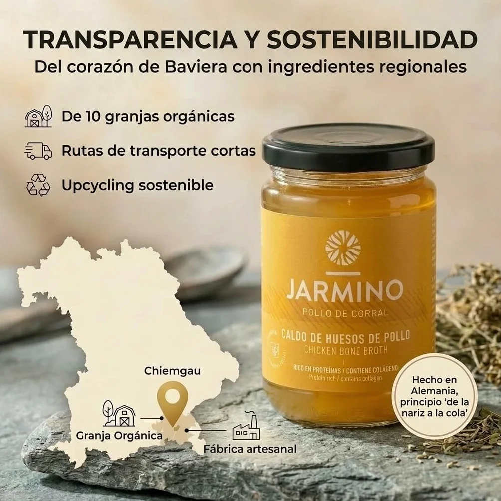 JARMINO Caldo de huesos orgánico 6x 350ml colágeno y ácido hialurónico sin gluten