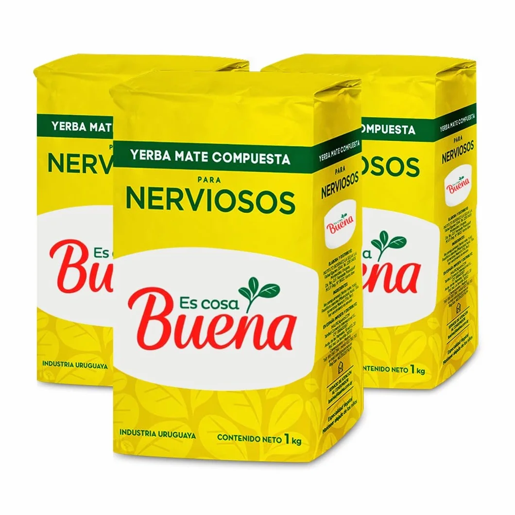 Qumir - Pack de Yerba Mate Es Cosa Buena Nerviosos 1Kg - 3 Unidades - Total 3 Kg de Yerba Mate - La Yerba de Siempre con nuevo nombre