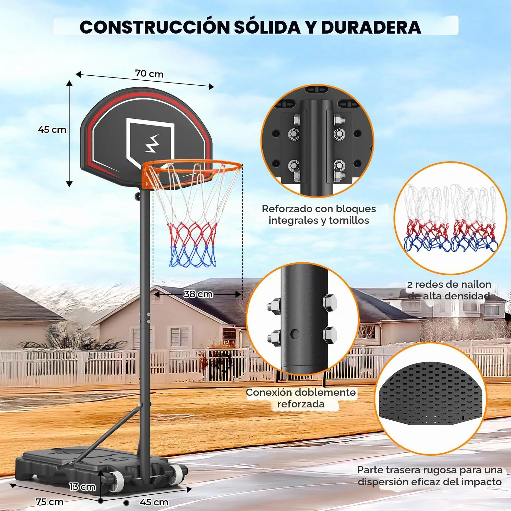 YOLEO Canasta de Baloncesto Exterior Ajustable 110-210 cm Móvil con Ruedas