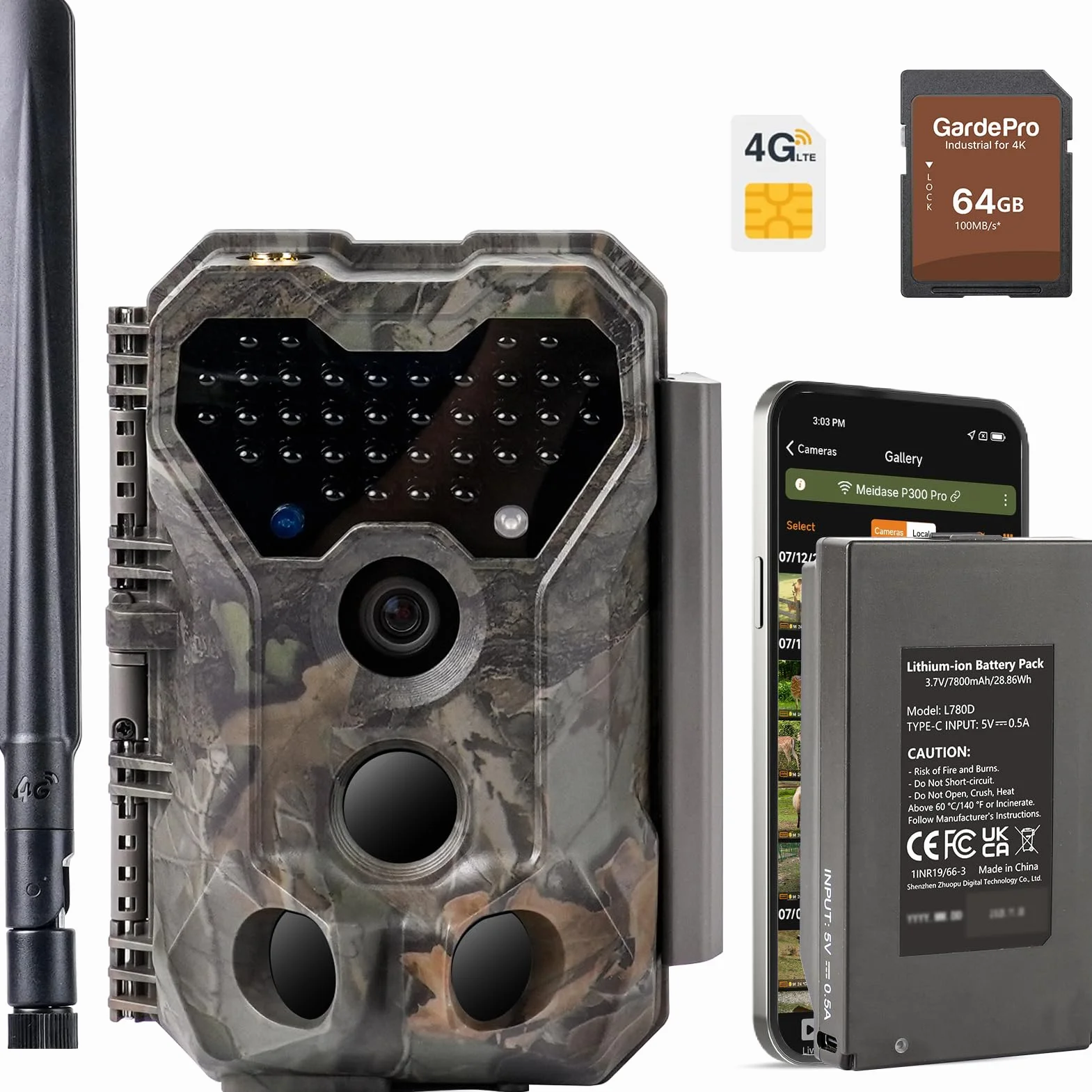 Meidase S970 Pro 4G LTE Cámara de Caza, 48MP 1296P, con Transmisión en Vivo, Visión Nocturna, Activación por Movimiento 0.1s, Transferencia de App, con Batería de 7800mAh y Tarjeta SD 64GB, GPS