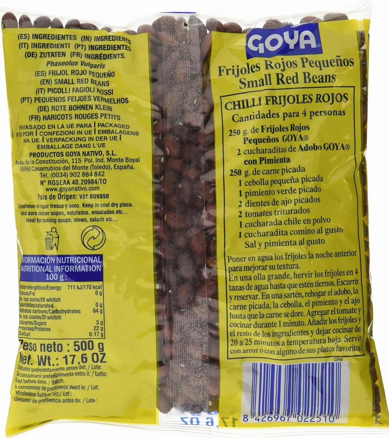 Goya Frijol Rojo Pequeño 18x500 gr, Fuente de Proteína Vegetal, Ideal para Sopas y Guisos