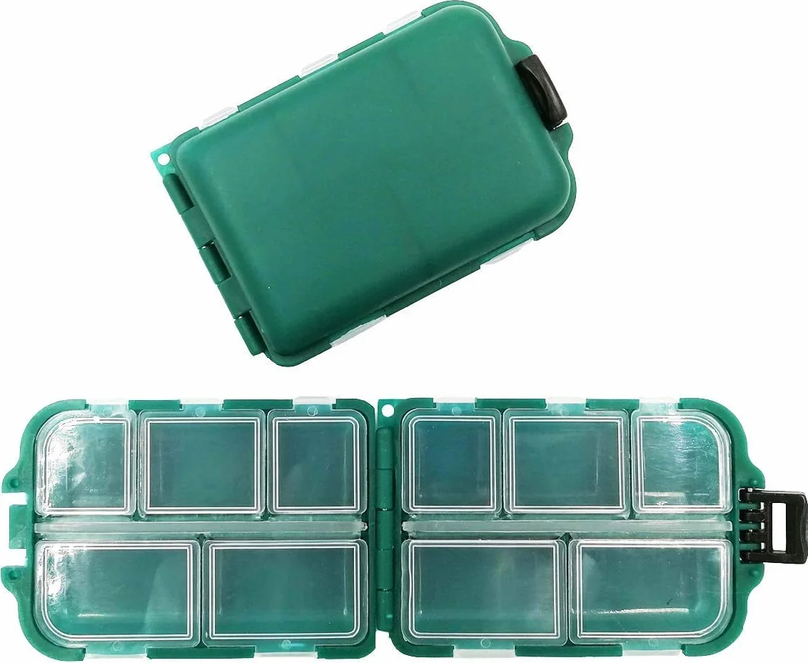 Caja de aparejos de pesca resistente al agua, 2 unidades, 10 compartimentos