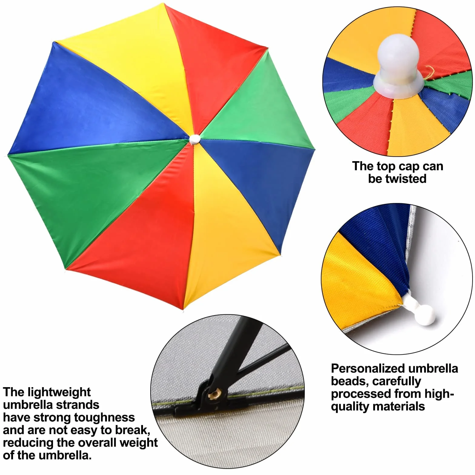 Sombreros de Paraguas 2 PCS Gorras de Paraguas Arco Iris Ajustable para Adultos Niños