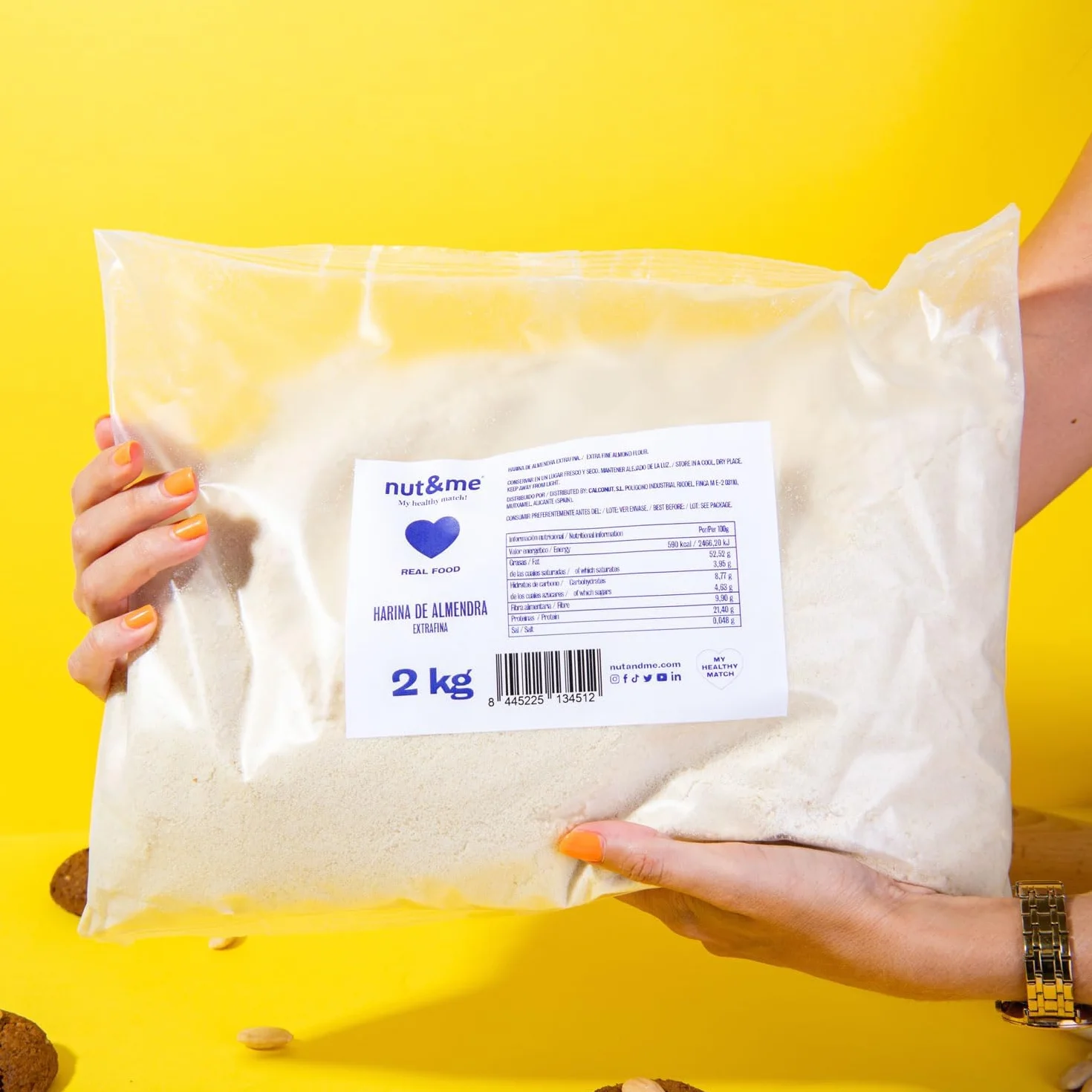 Harina de almendra 2 KG nut&me | 100% almendra | Extrafina | Sin Gluten | Keto | Repostería | Sin azúcar| Sin conservantes ni aditivos | Alto en proteínas |