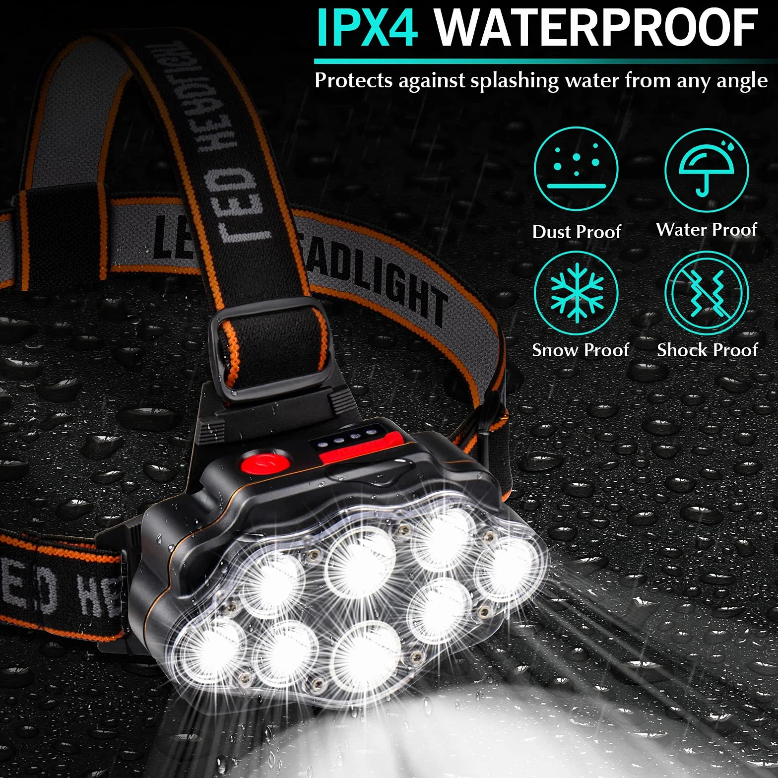 Linterna Frontal LED Recargable 500M IPX20, DAWINSIE, 4 Modos, Impermeable para Casco Pesca Camping