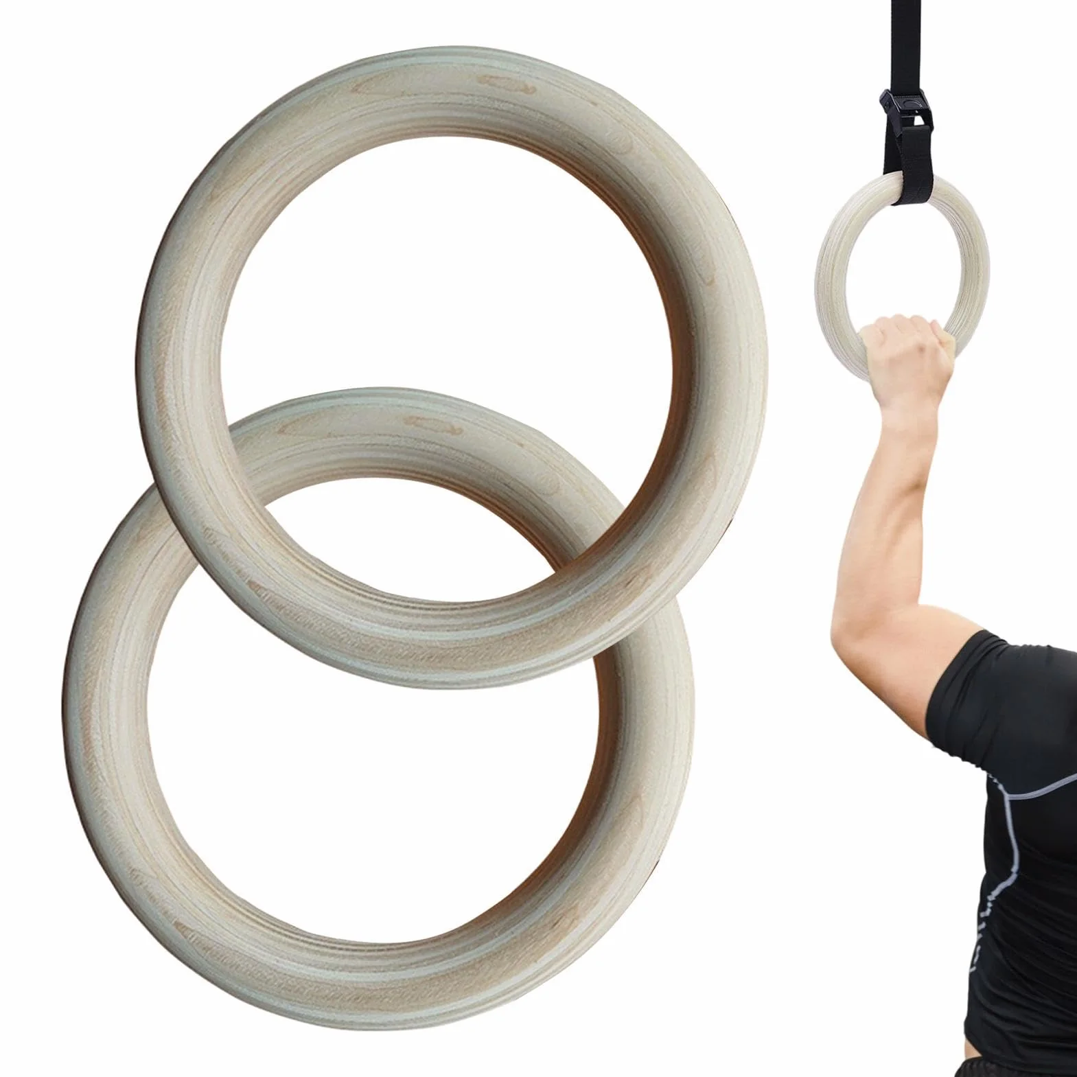 Anillas De Gimnasia De Madera - Juego De 2 Anillas para Calistenia, Entrenamiento Cruzado Gimnasio En Casa - Anils Antideslizantes para Dominadas