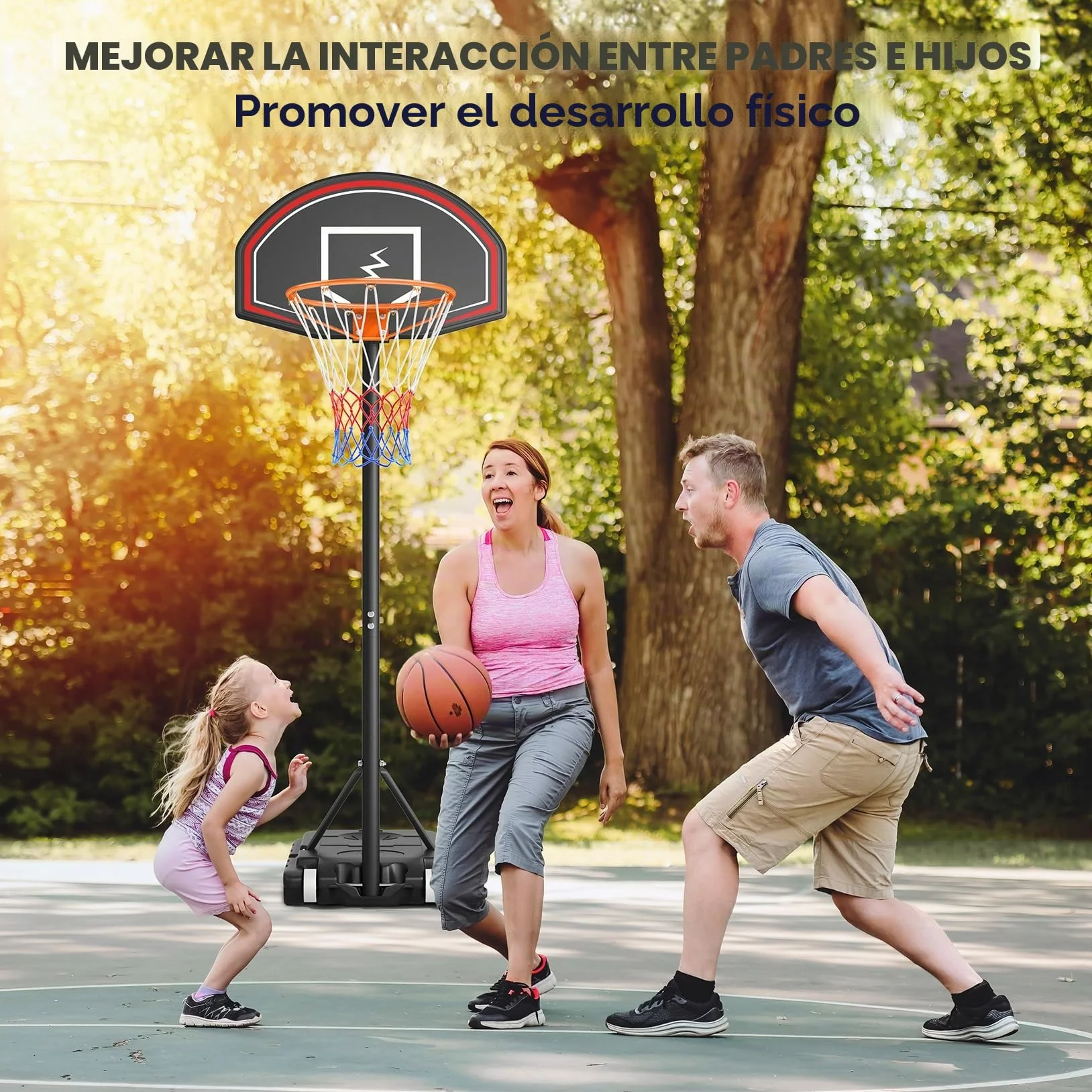 YOLEO Canasta de Baloncesto Exterior Ajustable 110-210 cm Móvil con Ruedas