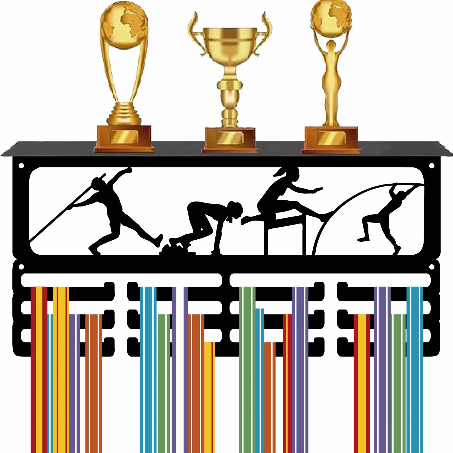 CREATCABIN Colgador de Medallas para Atletismo, Soporte para Trofeos, Estante de Hierro de 3 Niveles, Capacidad 60 Medallas, Marco de Metal Negro para Montaje en Pared