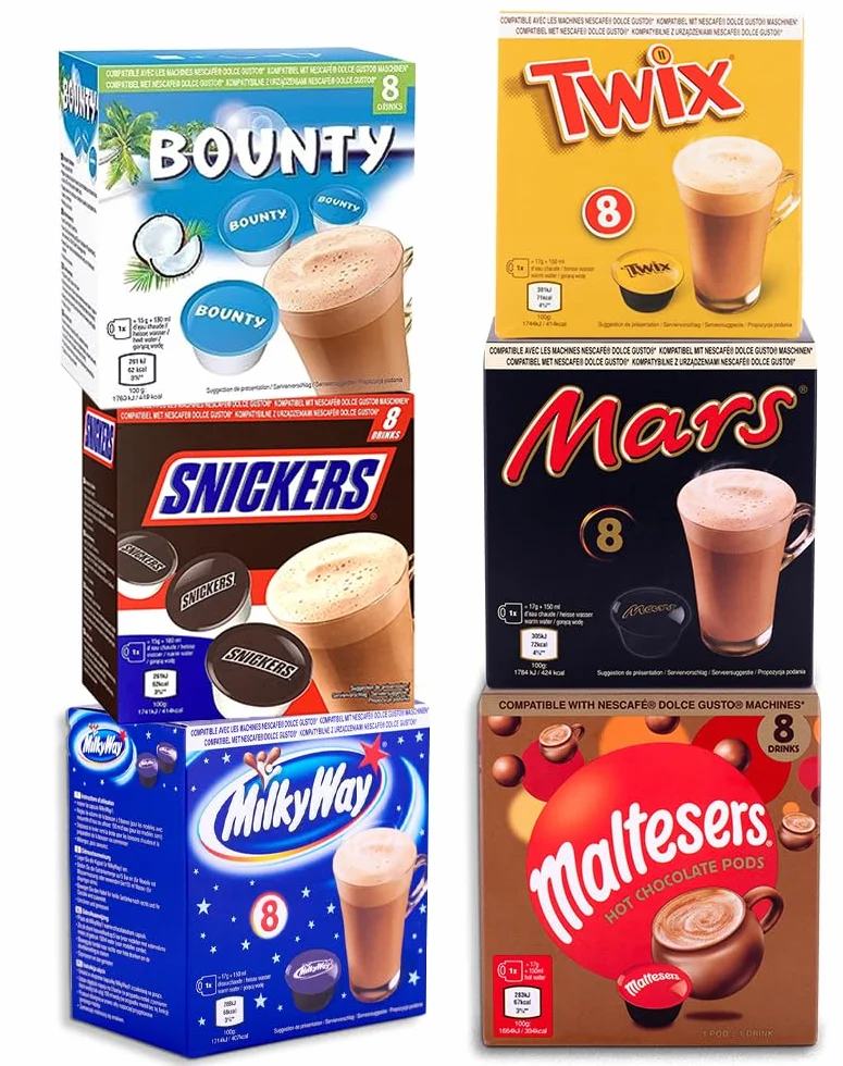 Mars Bebidas de Chocolate Caliente Compatible con Dolce Gusto 48 Cápsulas Mars Twix Milkyway Snickers Bounty Malteser