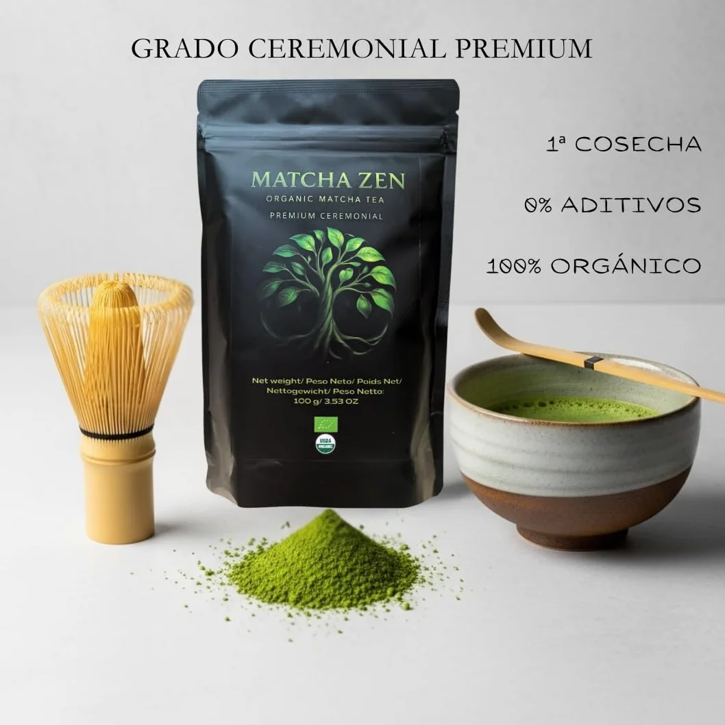 Té Matcha grado Ceremonial premium bio 100 g| Matcha 100% ecológico | Té verde en polvo orgánico | Macha en polvo | MATCHA ZEN