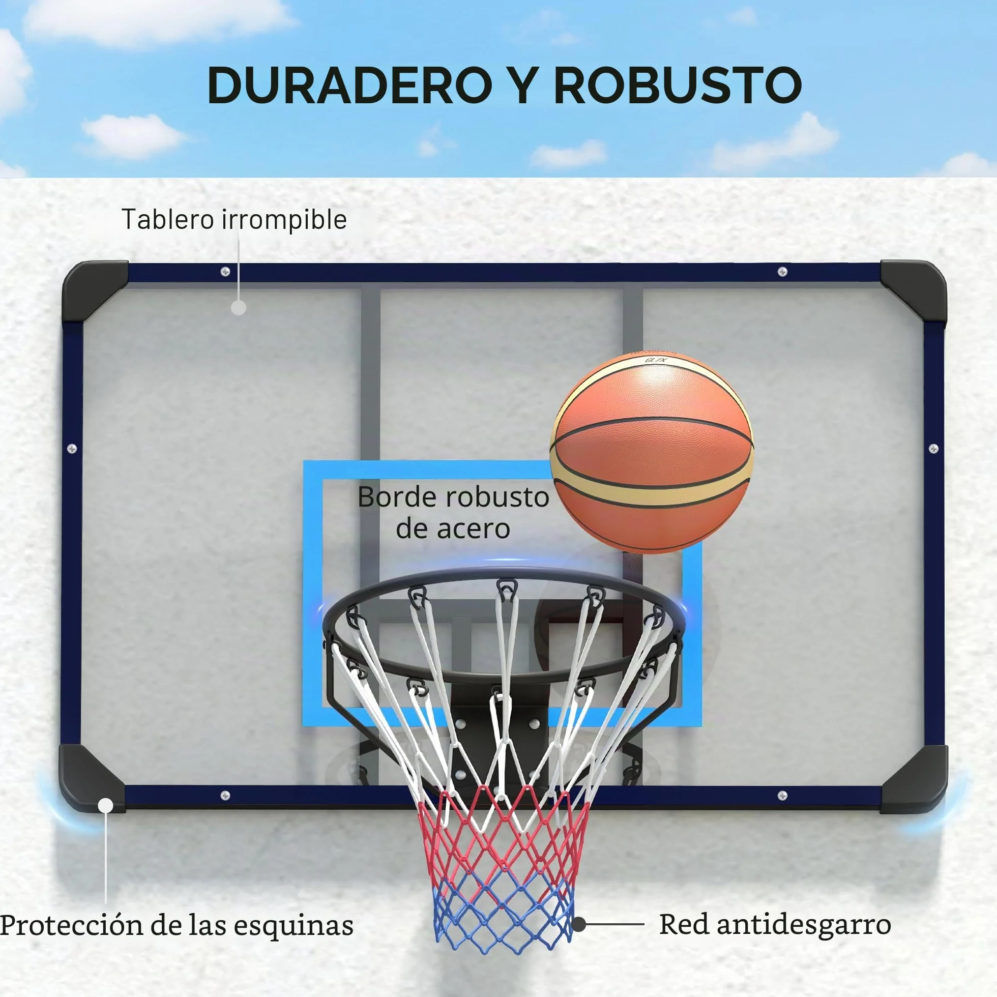 SPORTNOW Canasta de Baloncesto con Tablero 45 cm Acero Exteriores Montaje Pared