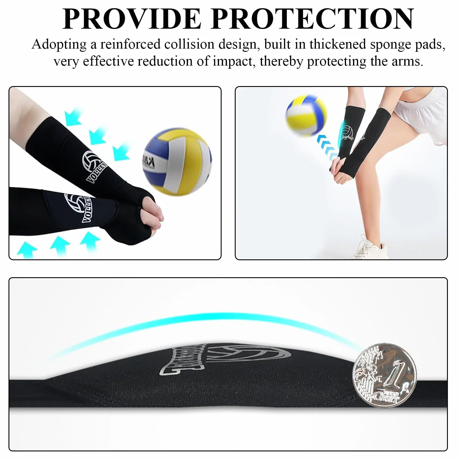 Manguitos Voleibol Niña Mujer con Almohadillas Protectoras y Orificios para Pulgares